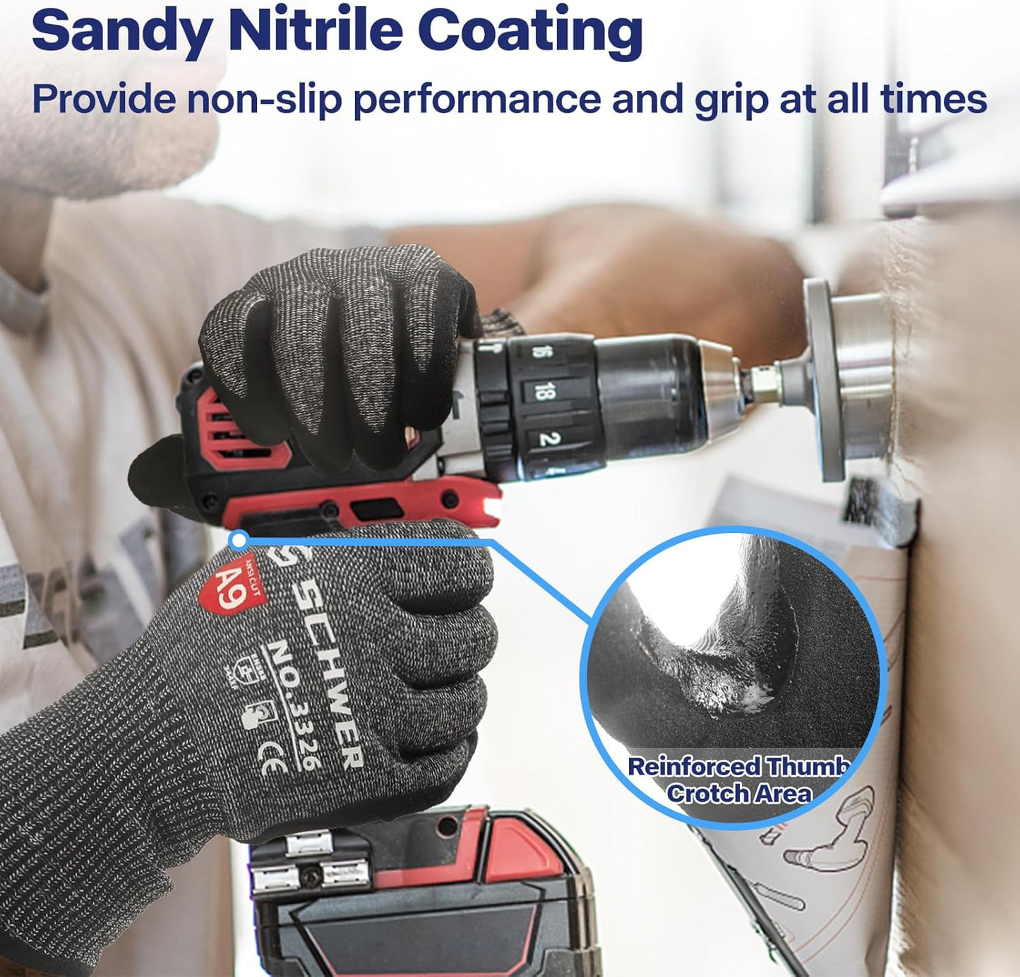 Schwer ProGuard Highest Level Cut Resistant Work Gloves PR3326 for Extreme Protection，ANSI A9 Cut Gloves with Reinforced Thumb, Non Slip, Breathable, Durable, Touch-screen, Non PFAS, Black 1 Pair（S）