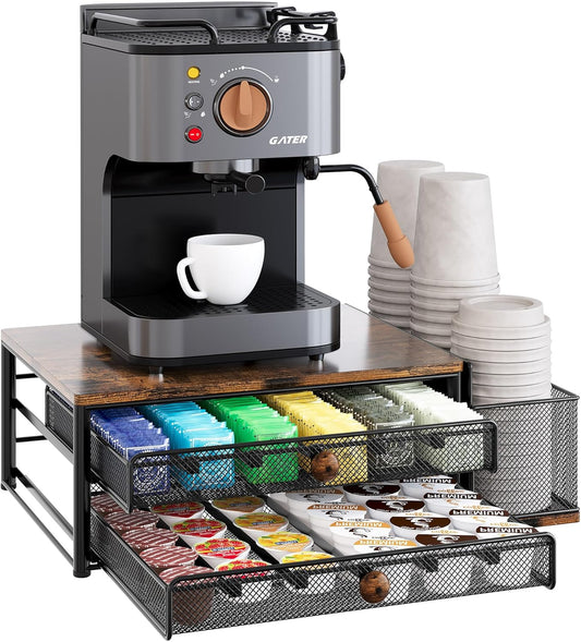 TQVAI K Cup Holder - 60 Capsule Capacity 2 Tier Sliding Pods Storage Drawer with Disposable Cups & Lids Holder, Coffee Bar Station Organizer for Countertop, Black