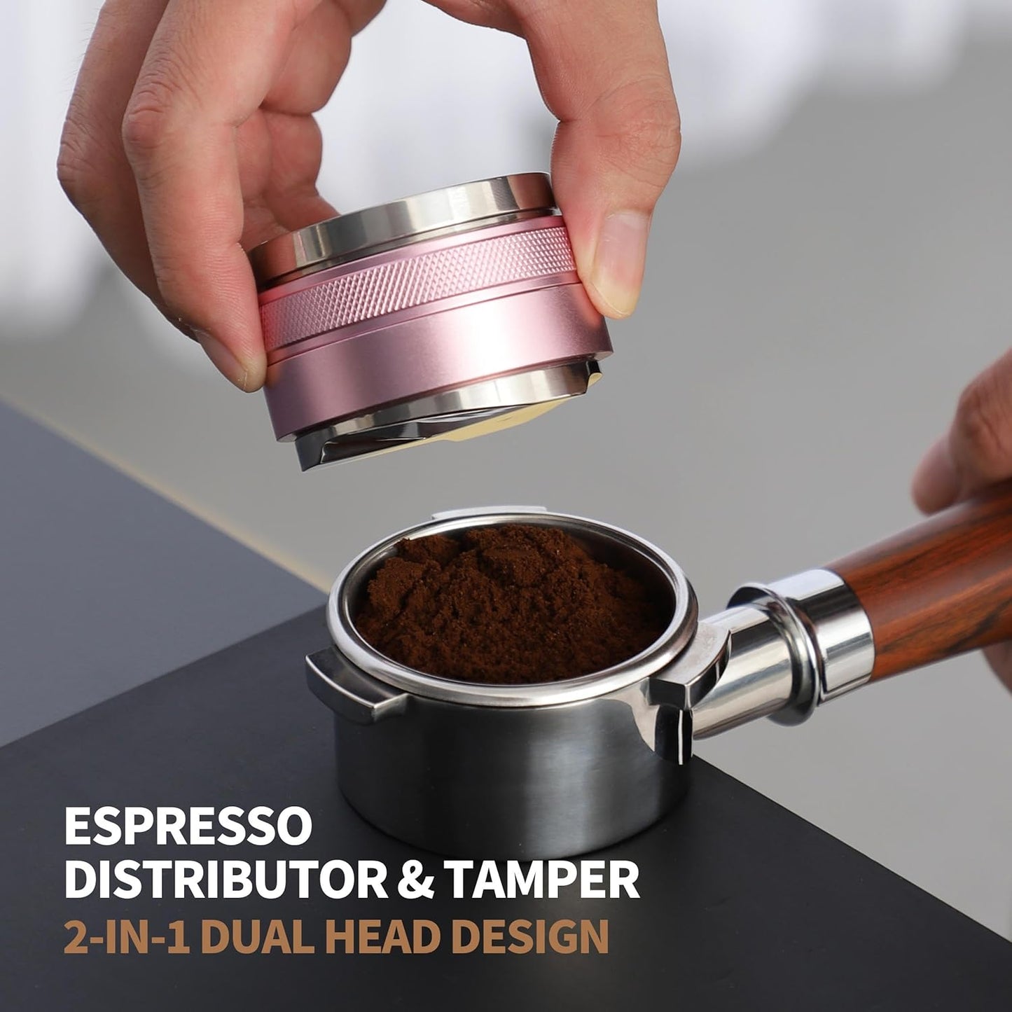 58mm Coffee Distributor and Tamper,Dual Head Coffee Leveler Fits for Gaggia E61 58mm Portafilter,Professional Espresso Hand Tamper.(Light pink)