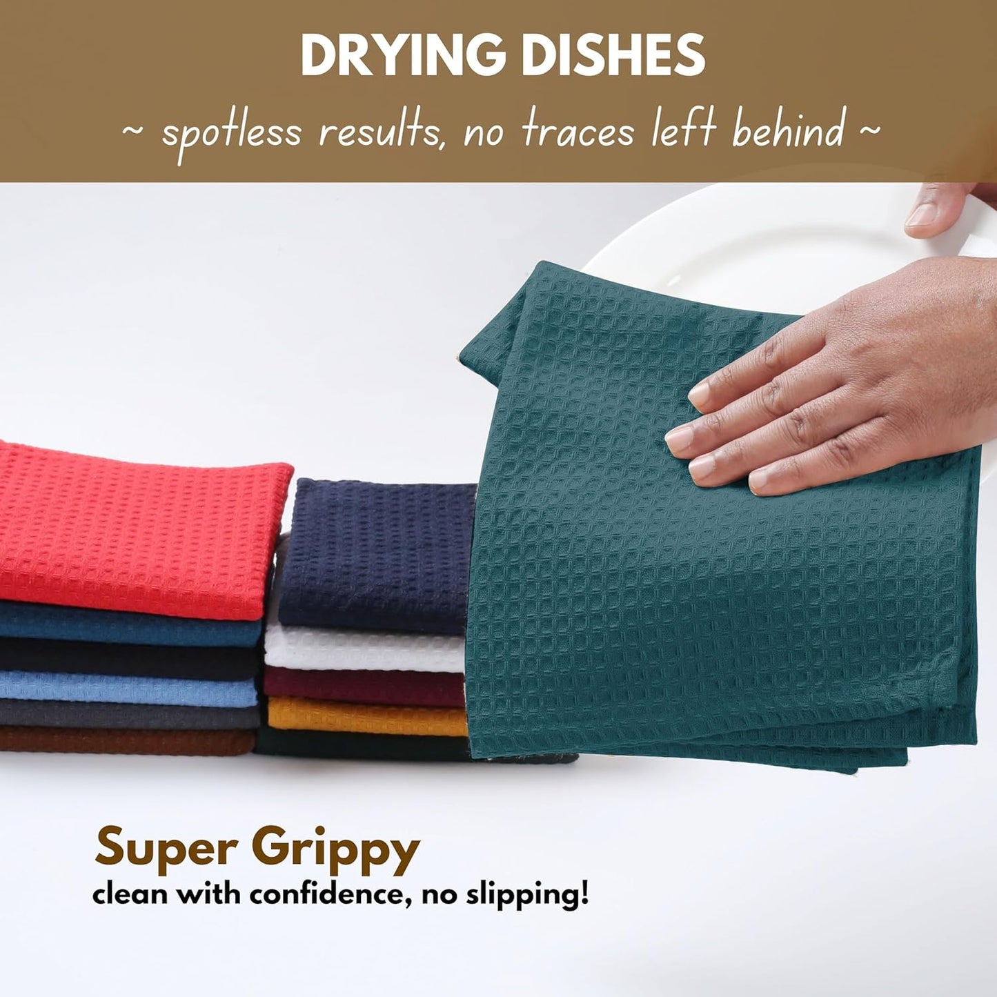 Native Fab Waffle 12 Pack Dish Cloths - 100% Cotton, Absorbent, Quick Drying, Washable Towels for Cleaning, Cooking - Ideal for Home, Restaurants, Bars & Multi Purpose Use - 12 x 12 inch - Teal Green