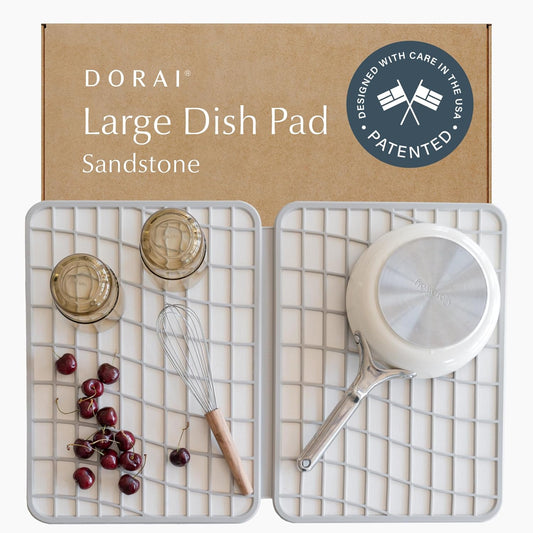 Dorai Home Large Dish Pad ? 40% More Drying Space, Eco-Friendly Quick-Drying Stone Mat for Kitchen, 24.6" x 16.5", Sandstone