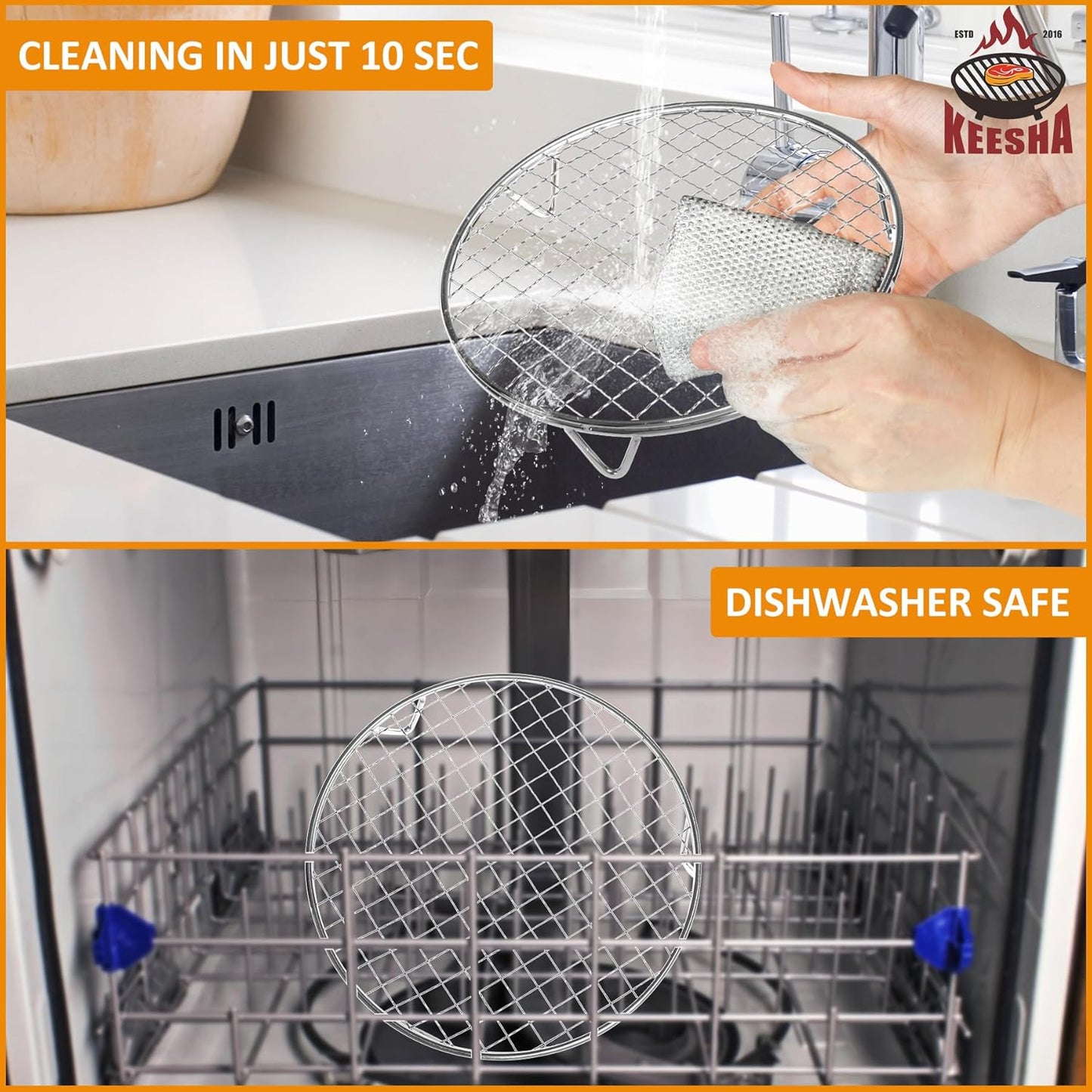 KEESHA 10 Inch Cooling Rack - 304 Stainless Steel Dish Rack for Cooking and Baking - Premium Steamer Rack, Canning Rack - Stackable Cake Cooling Rack