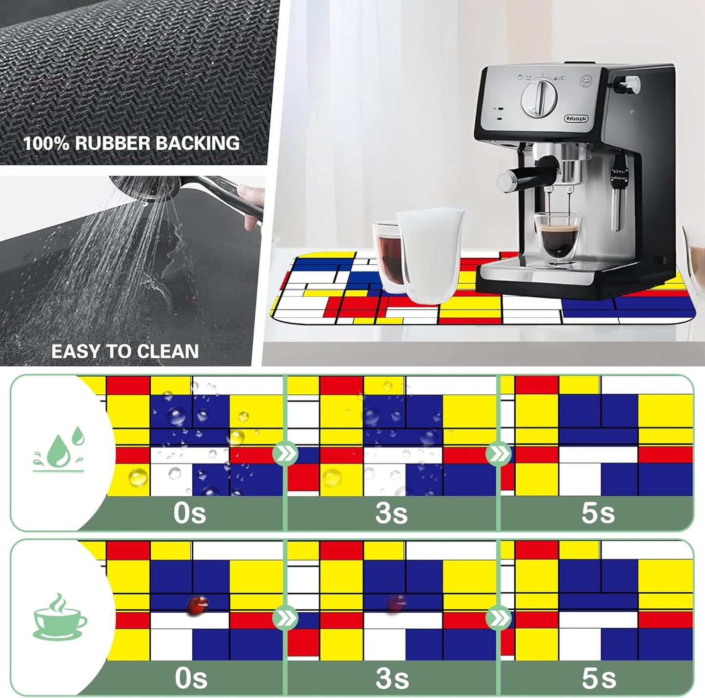 Dish Drying Mat Abstract Mosaic Geometric Color Coffee Mat,16"X24"Bsorbent Dish Drying Pad for Sink Dishes or Under Rack Kitchen Counter Accessories Absorbent Hide Backed Dish Drying Mat