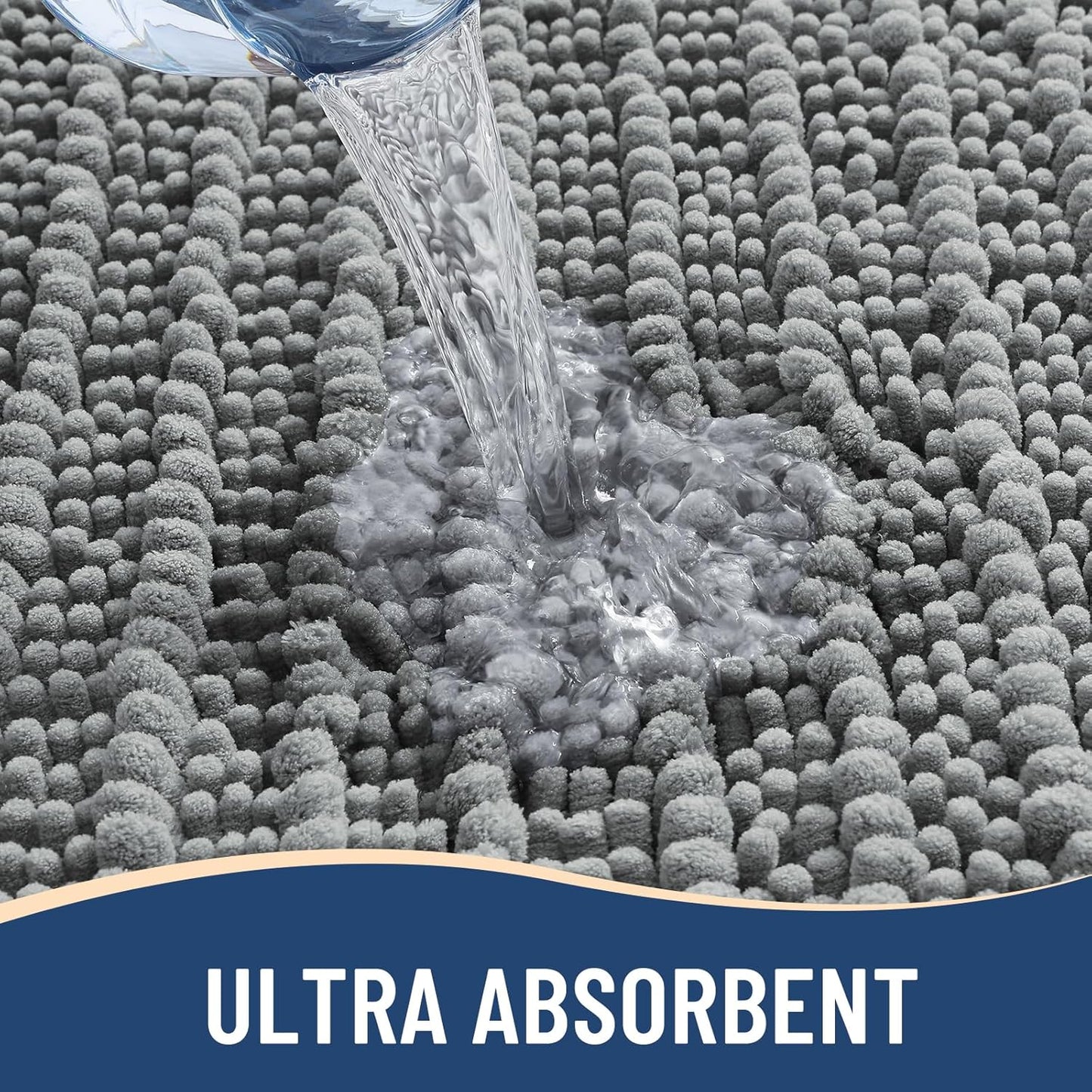 Arotive Luxury Chenille Bathroom Rug Mat, Extra Soft Thick Absorbent Shaggy Bath Rugs, Non-Slip Machine Wash Dry, Plush Bath Mats for Bathroom, Shower and Tub, 59x35, Grey