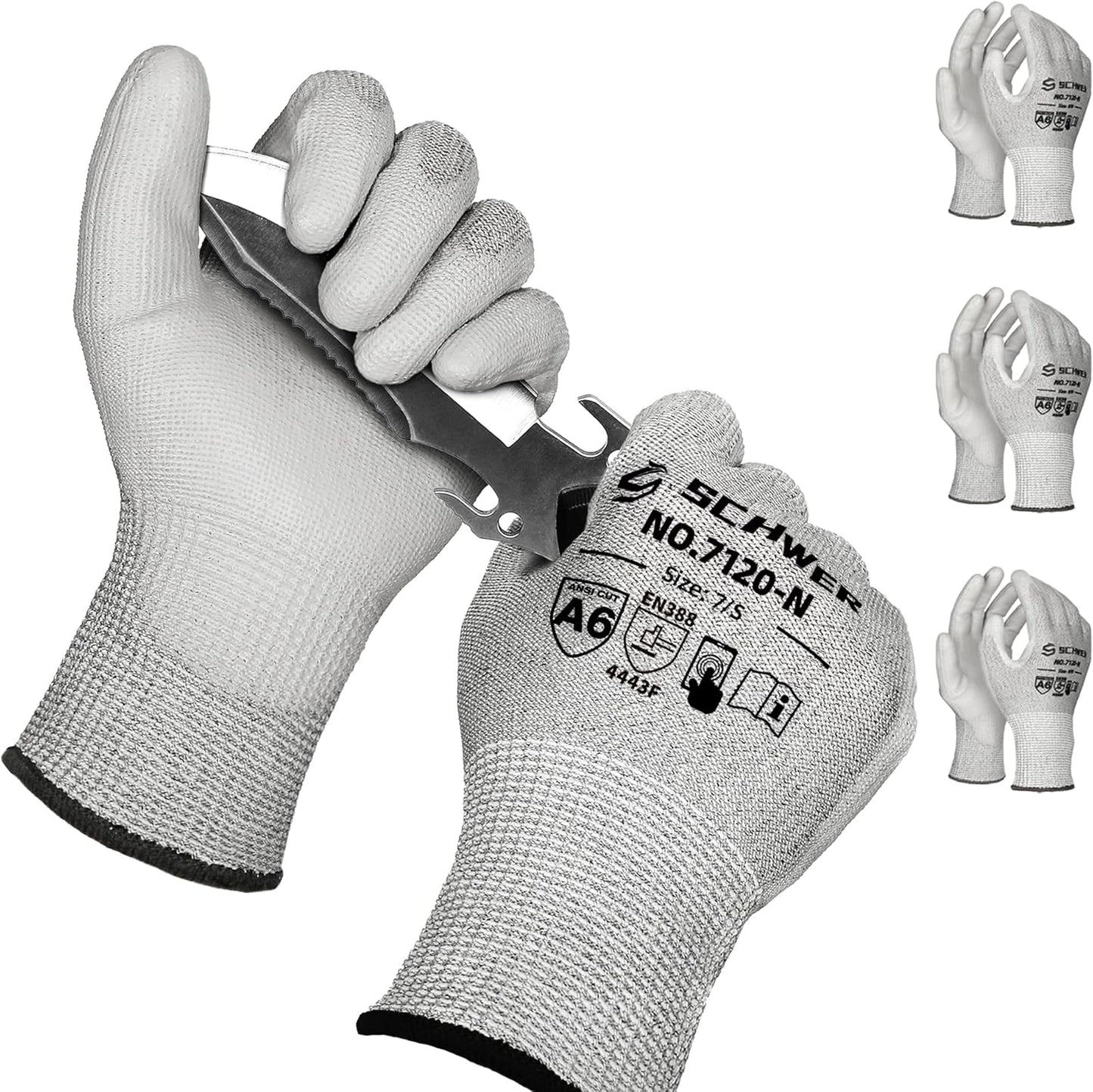 Schwer 3 Pairs Cut Resistant Gloves ANSI A6 Cut Proof Work Gloves, Touchscreen, for Men and Women Used to Woodworking, Glass Cutting, Construction, Cargo Handling, Material Sorting, Car Repair, S