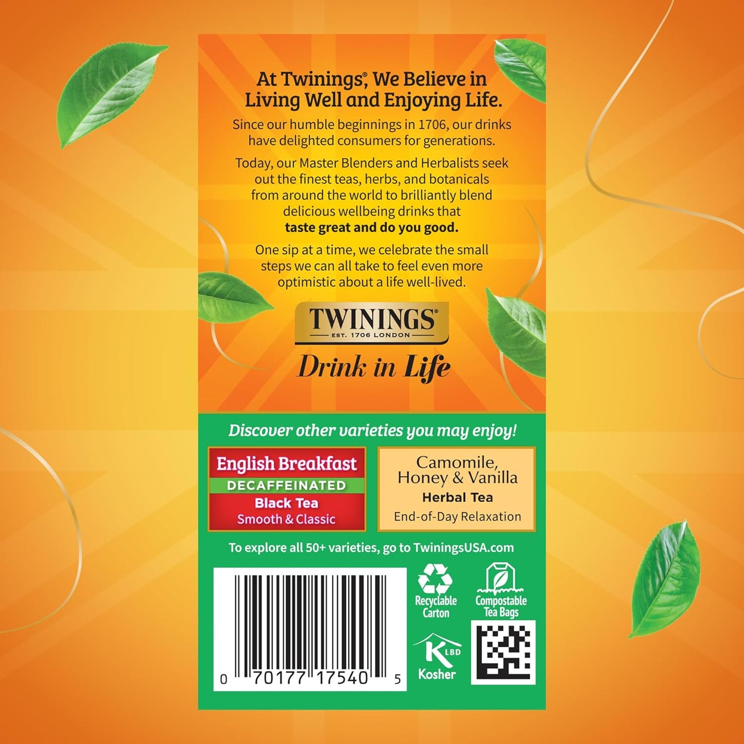 Twinings Decaffeinated Irish Breakfast Black Tea Individually Wrapped Bags, 20 Count (Pack of 6), Flavourful, Robust, Enjoy Hot or Iced, 120 Teabags