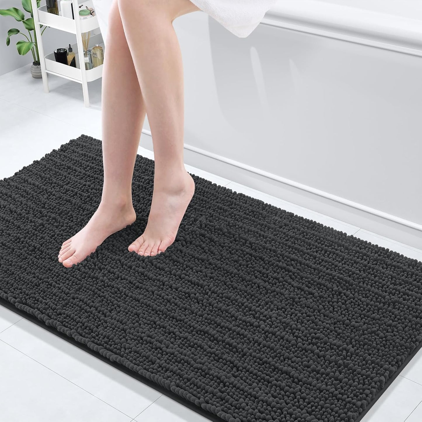 Arotive Luxury Chenille Bathroom Rug Mat, Extra Soft Thick Absorbent Shaggy Bath Rugs, Non-Slip Machine Wash Dry, Plush Bath Mats for Bathroom, Shower and Tub, 60x24, Dark Grey