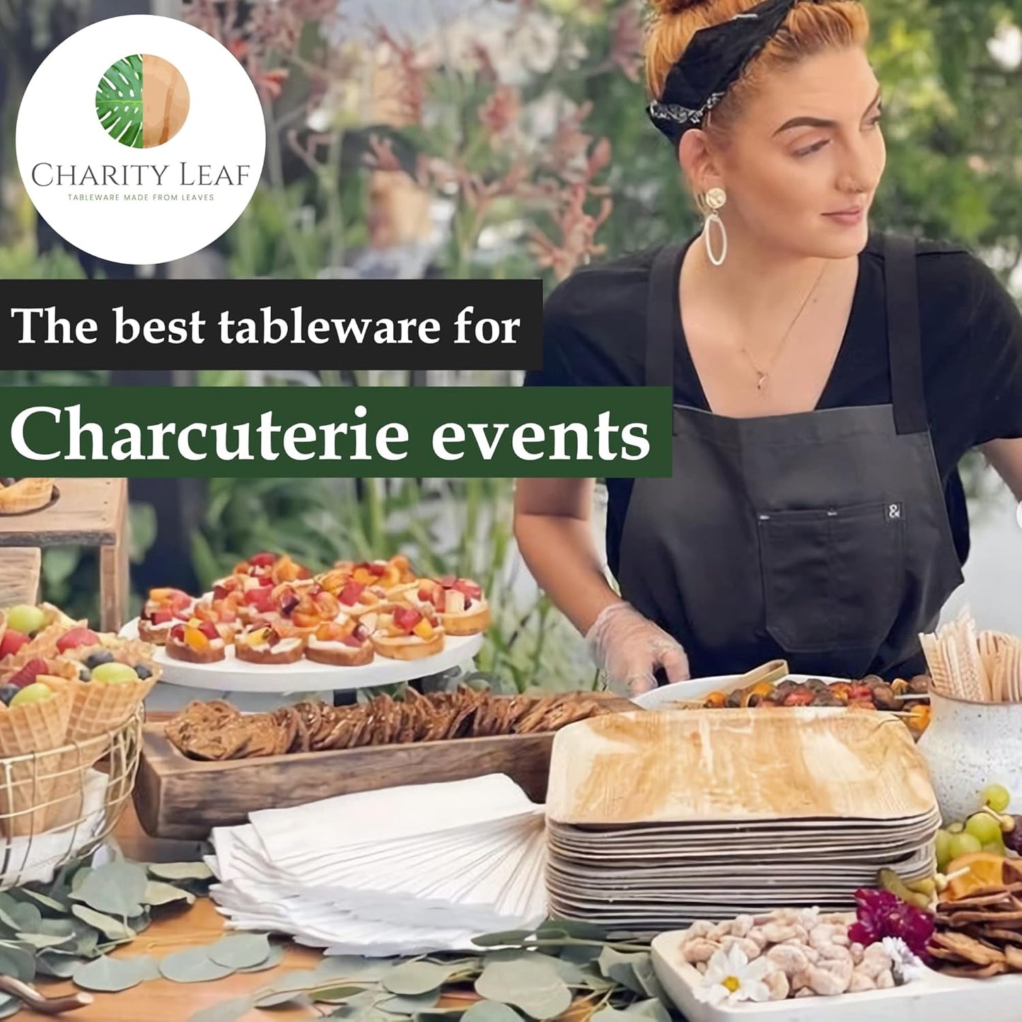 Charity Leaf Disposable Palm Leaf 5" Square Bowl (50 pcs) Dipping Bowls | Bamboo Like| All Natural and Biodegradable | Charcuterie Boards, BBQs, and Parties