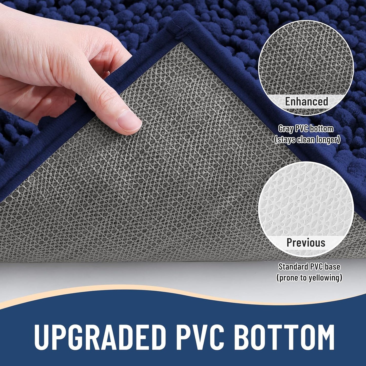 Arotive Luxury Chenille Bathroom Rug Mat, Extra Soft Thick Absorbent Shaggy Bath Rugs, Non-Slip Machine Wash Dry, Plush Bath Mats for Bathroom, Shower and Tub, 30x17, Navy
