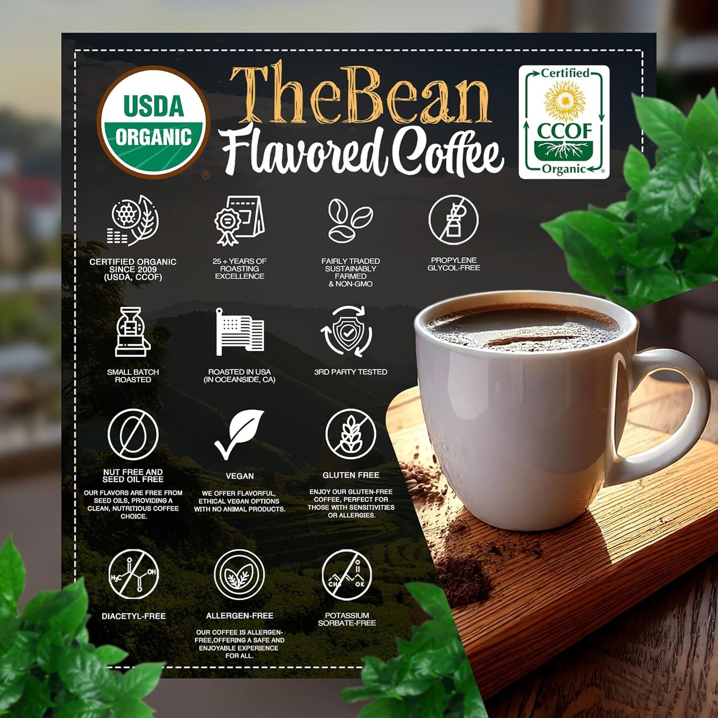 The Bean Organic Coffee Company Chocolate Macadamia Nut, Medium Roast, Whole Bean Coffee, 5-Pound Bag