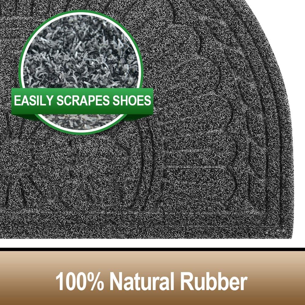 Mibao Door Mat Outdoor Indoor, 23.5" x 35.5", Half Round Door Mats, Non-Slip Front Door Mats Outdoor, Dirt Trapper Welcome Mats for Front Door, Back Door, Shoe Scraper, Grey