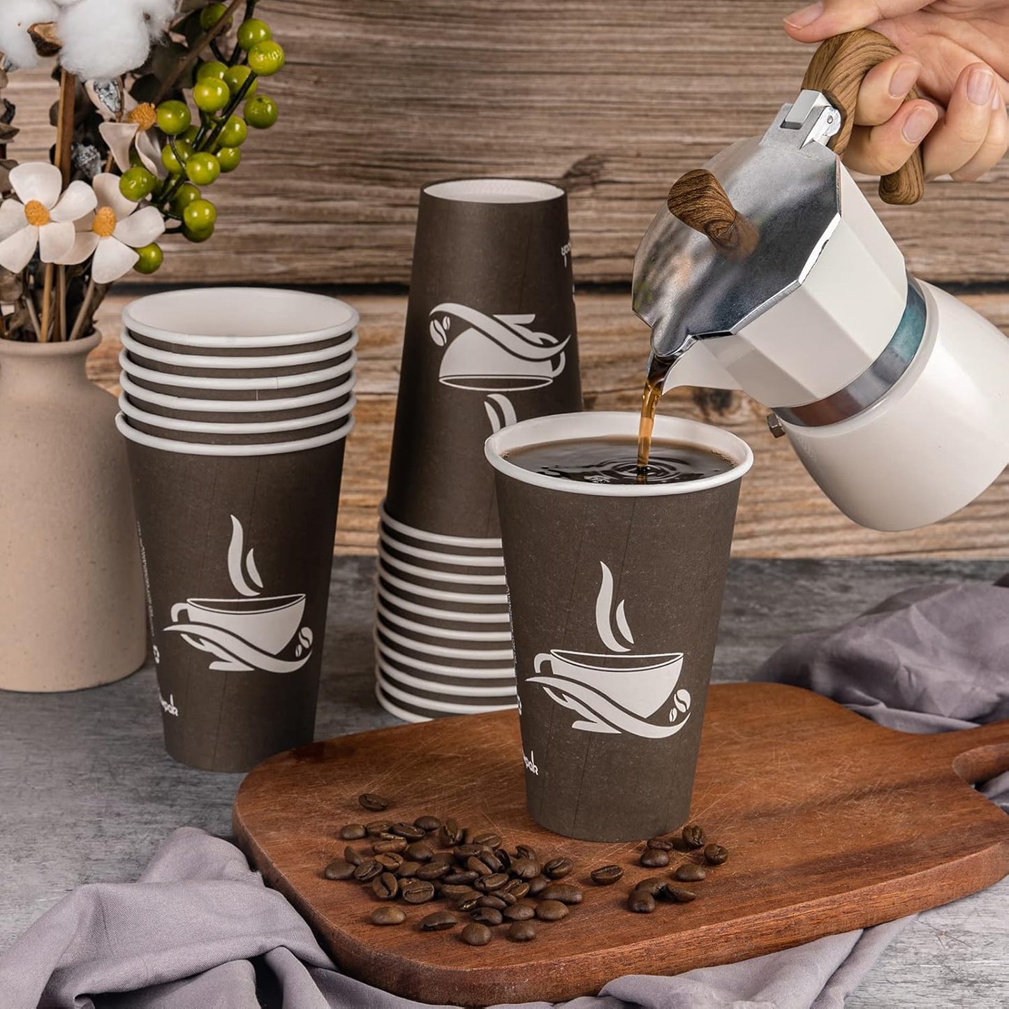 LITOPAK 210 Pack 16 oz Paper Cups, Brown Disposable Hot Coffee Cups for Party, Picnic, Travel, and Events