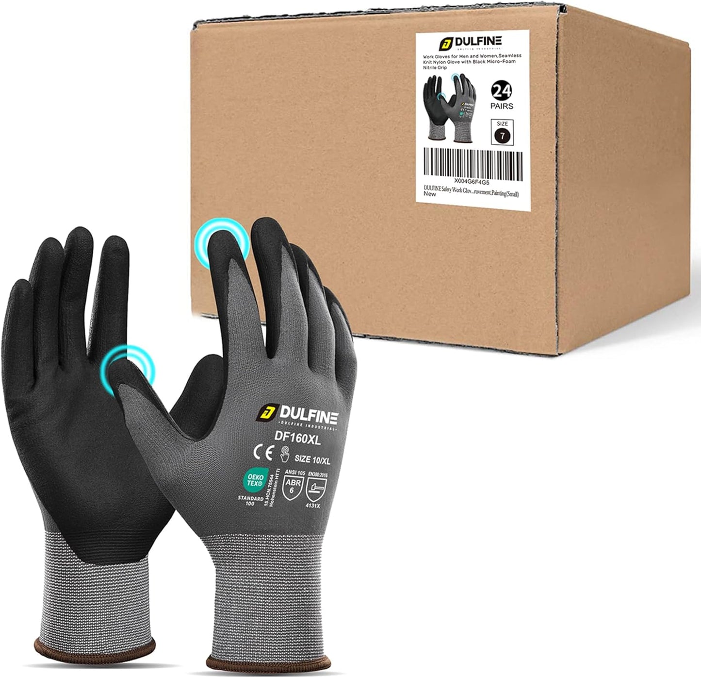 DULFINE Safety Work Gloves MicroFoam Nitrile Coated-24 Pairs Pack,Seamless Knit Nylon Glove with Black Micro-Foam Nitrile Grip,Ideal for General Purpose,Automotive,Home Improvement,Painting(Medium)