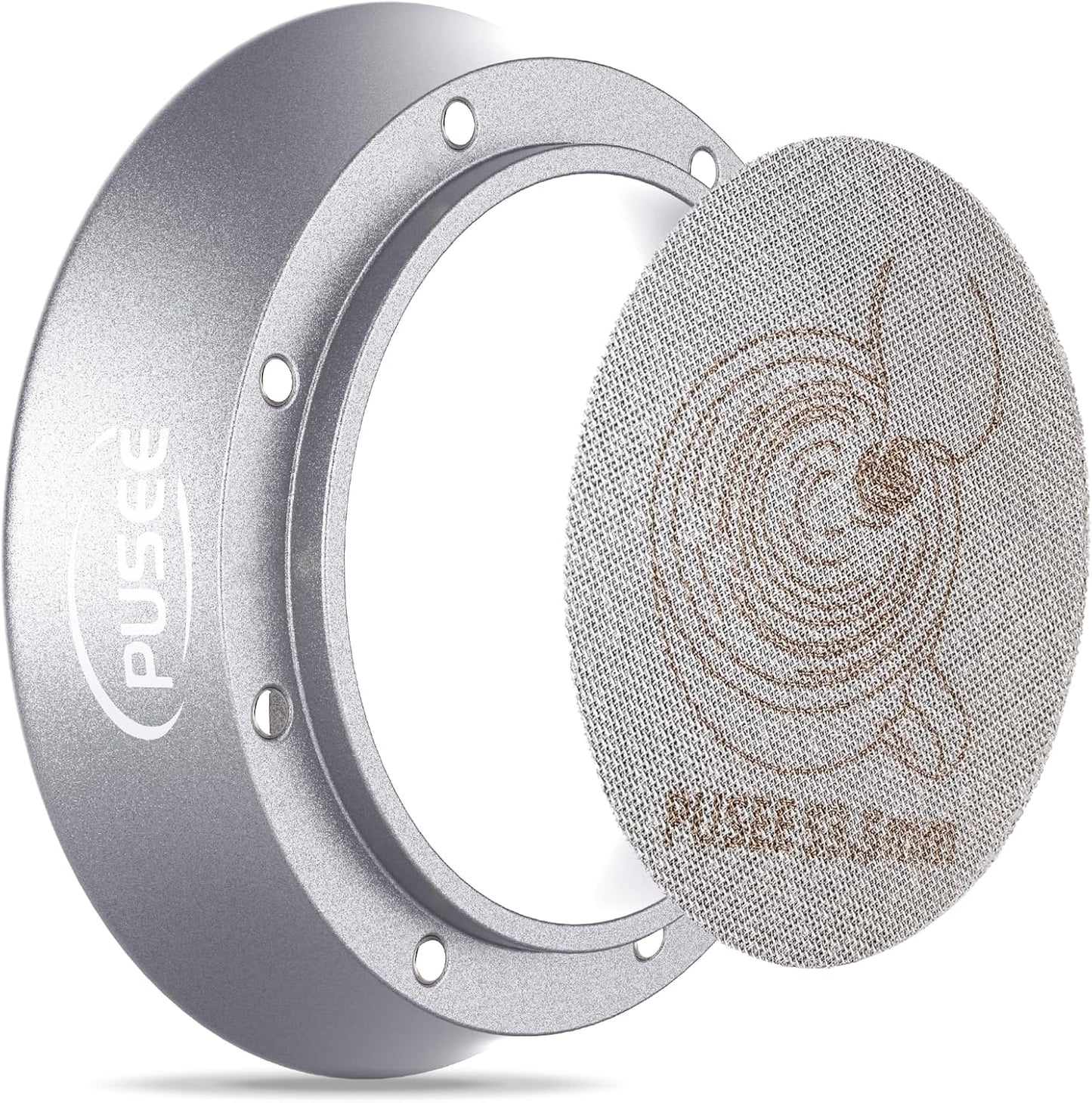 58mm Espresso Dosing Funnel & 58.5mm Puck Screen,PUSEE Coffee Dosing Ring Aluminum Metal,Reusable 1.7mm Thickness 150μm Espresso Puck Screen 316 Stainless Steel Fits 58mm Portafilter