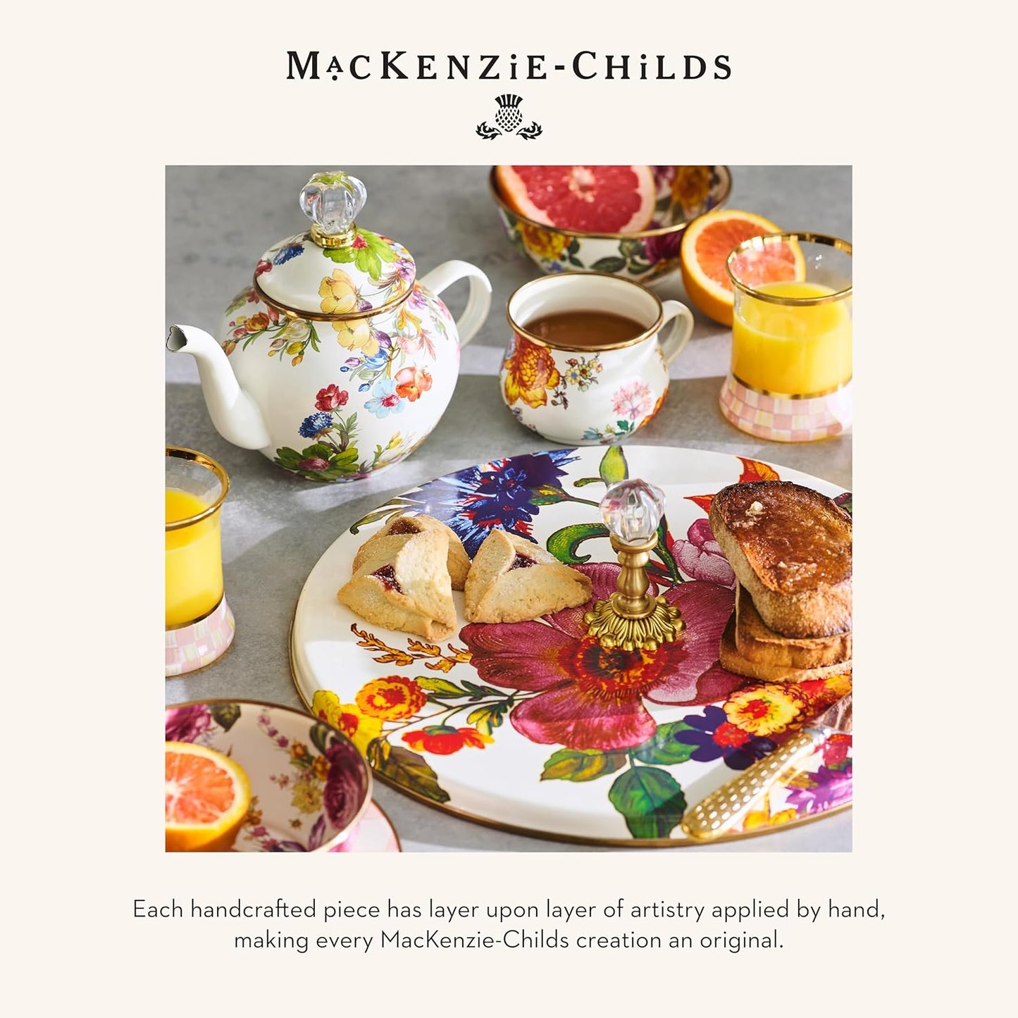 MACKENZIE-CHILDS Large Enamel Canister, Kitchen Storage Container for Flour and Sugar, 1.89 Liters, White Flower Market