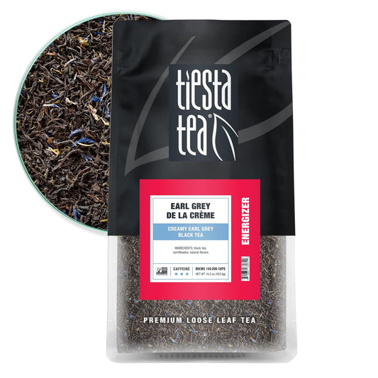 Tiesta Tea - Earl Grey de la Crème, Loose Leaf, Creamy Earl Grey Black Tea, Premium Blend, Caffeinated Black, Make Hot or Iced Brews Up to 200 Cups, 16 Ounce Resealable Bulk Pouch