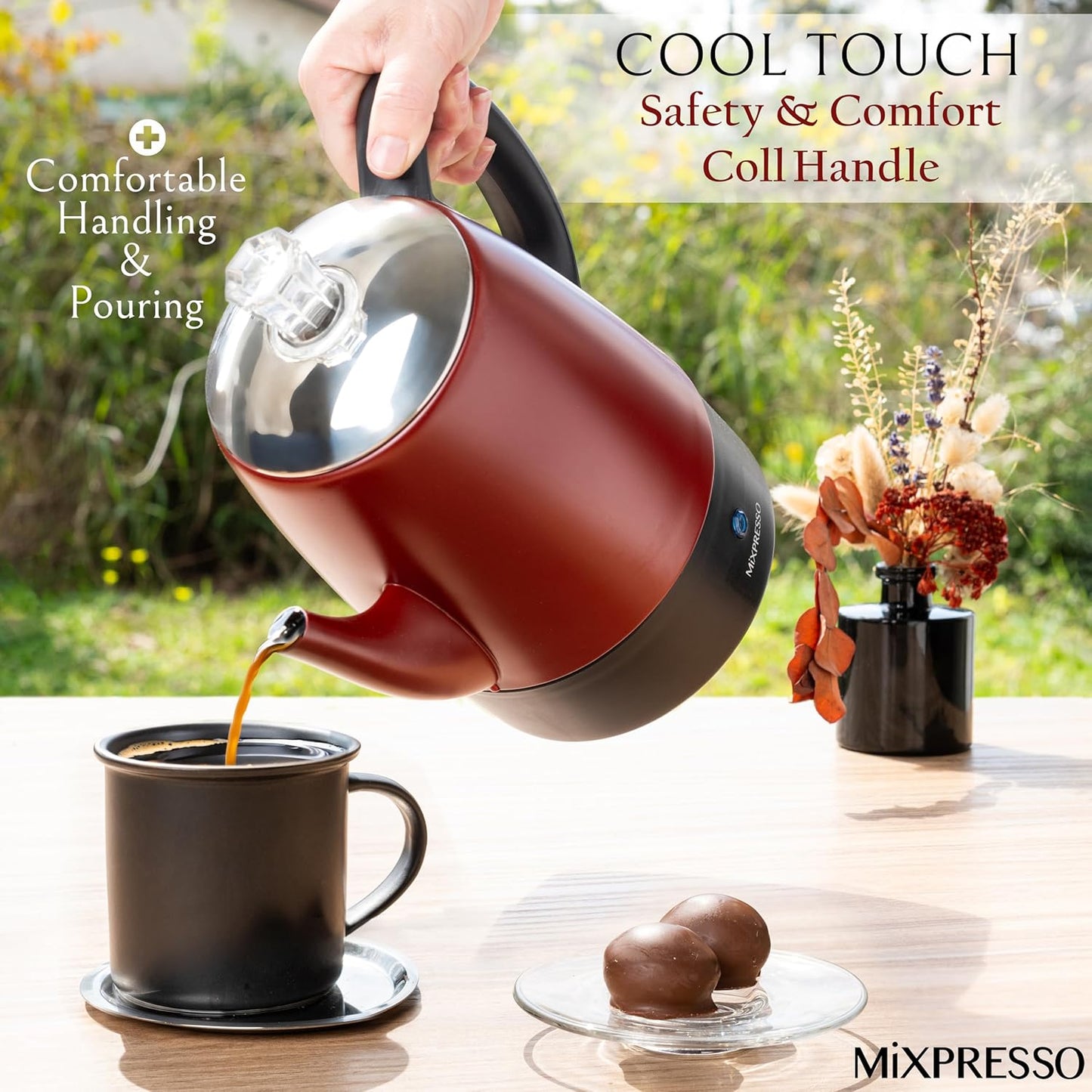 Mixpresso Red Small Percolator Coffee Pot Electric 4 Cup, Stainless Steel Coffee Maker, Coffee Percolator Electric With Keep Warm Function, 4 Cups Stainless Steel Perculator With Basket