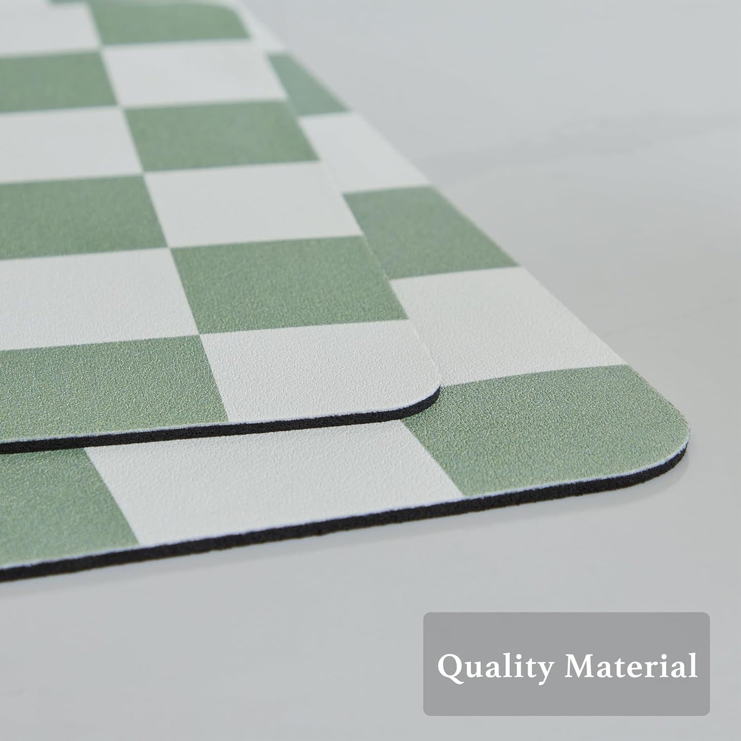 Checkered Dish Drying Mat for Kitchen Counter, Coffee Bar Station Accessories, Retro Cute Aesthetic Modern Absorbent Drainer Mat Kitchen Drying Mat Easy Clean, Sage 16" x 24"