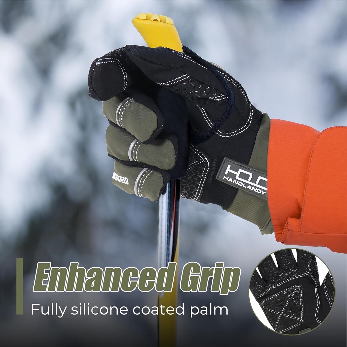 HANDLANDY Winter Insulated Work Gloves, 3M Thinsulate Thermal Water-Resistant Gloves for Men Women Touch Screen, Warm Ski Snowboard Cold Weather Gloves (Army Green, X-Large)