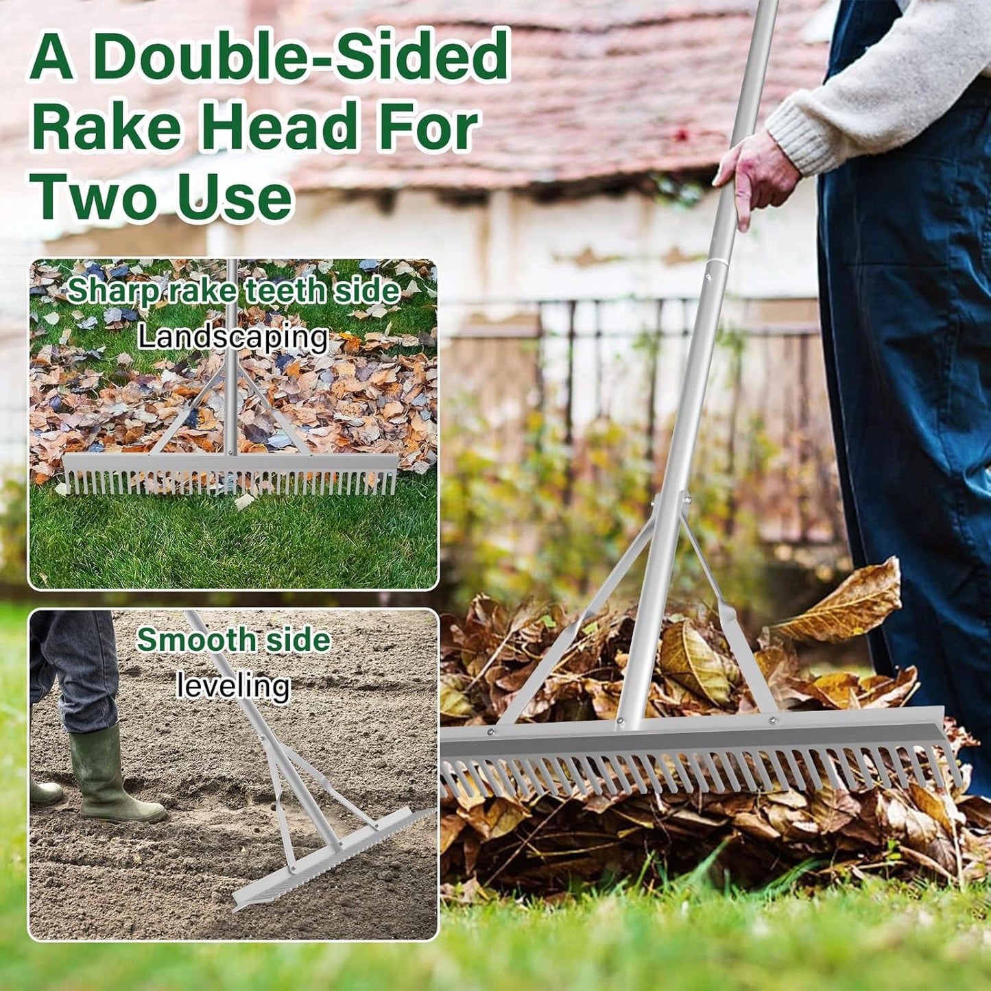 Aluminum Landscape Rake,36" Landscape Rake,Leaf Rake with 67 Inch Handle,Aluminum Yard Rake Tool for Loosening Soil,Lawn Care,Weeding Lake,Garden,Pond,Beach Landscaping(36" Head X 67" Handle)