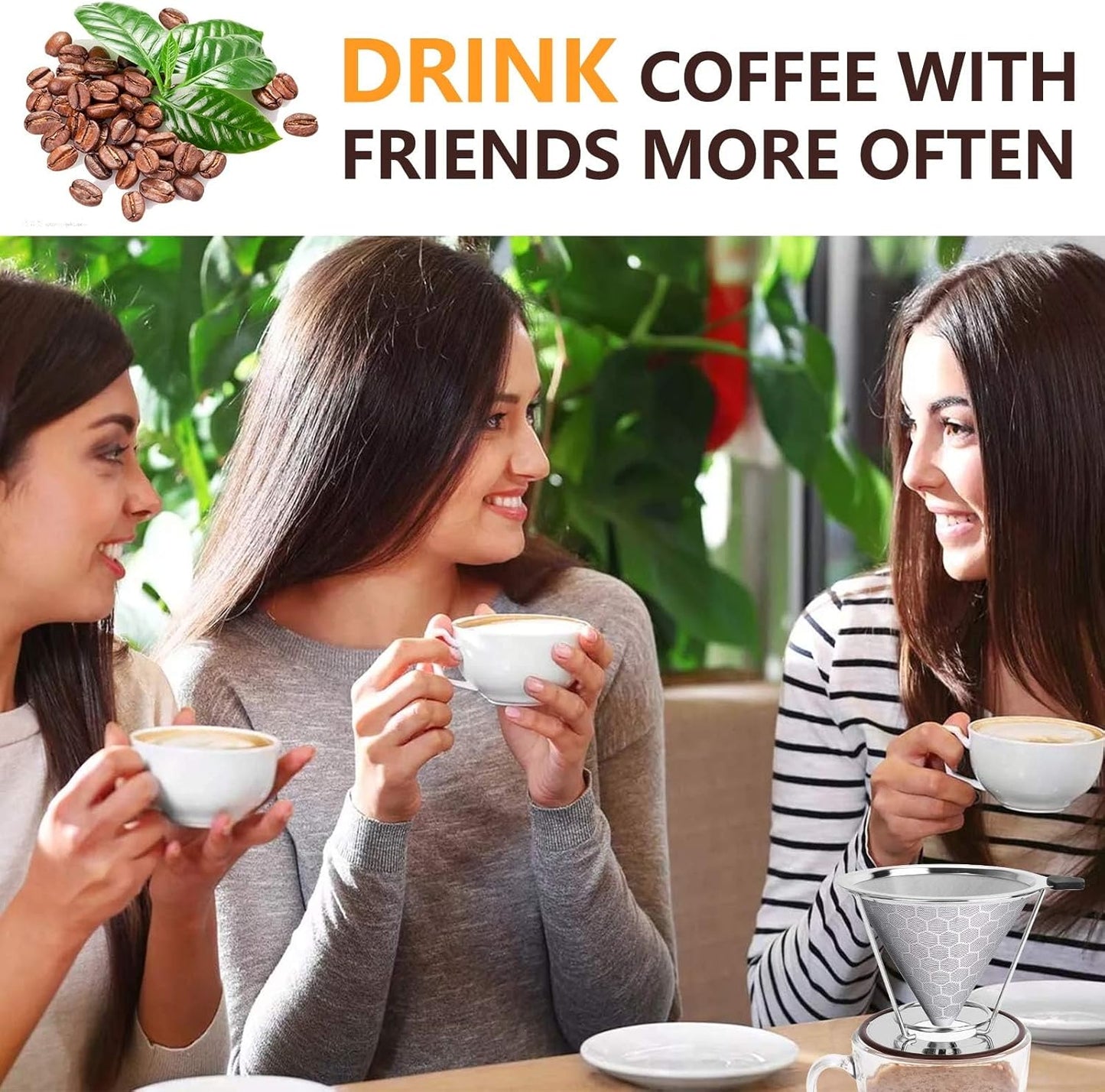 Pour Over Coffee Dripper, Reusable Stainless Pour Over Coffee Maker for (1-4 Cup), Easy to Clean Paperless Pour Over Coffee Maker, Fine Mesh Coffee Strainer with Stand and Bonus Brush