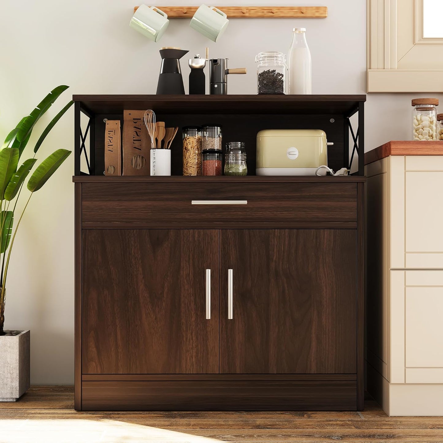 Vongrasig 32" Modern Sideboard Buffet Cabinet With Storage, Adjustable Shelf, Wood Farmhouse Coffee Bar Table for Kitchen, Dining Room, Rustic Brown