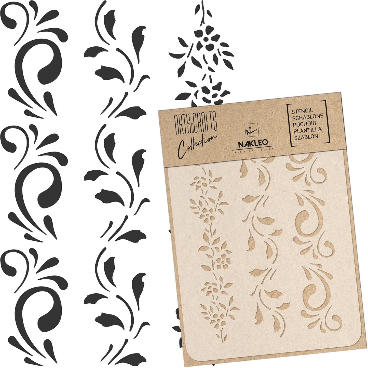 NAKLEO Painting Stencil for Crafts A5 5.9” x 8.3”, Border Flower Plant Pattern, Reusable Plastic DIY & Scrapbooking Drawing Template, Decoupage Art Home Decor, Wall Wood Fabric Furniture