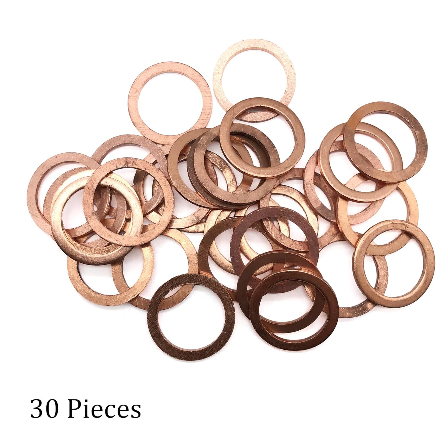M18 Flat Washer Copper Sealing Ring, 18mm ID 24mm OD 1.5mm Thickness Metric Sealing Gasket, 30 Pieces