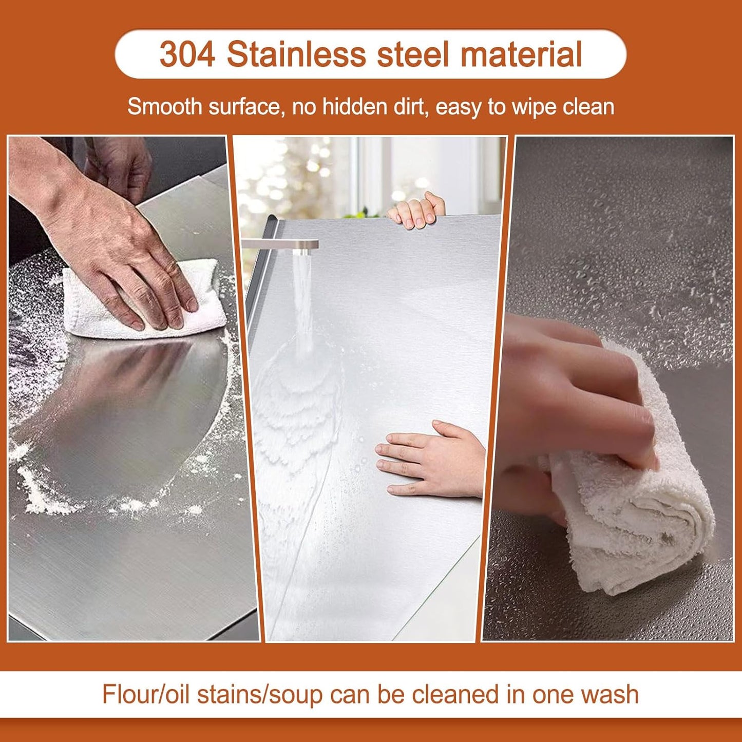 Stainless Steel Cutting Boards for Kitchen,304 Stainless Steel Chopping Boards with Lip and Non-slip silicone pad for Countertop Cutting Meats Fruits,Easy To Clean(19.6 * 23.6 * 0.06inch)