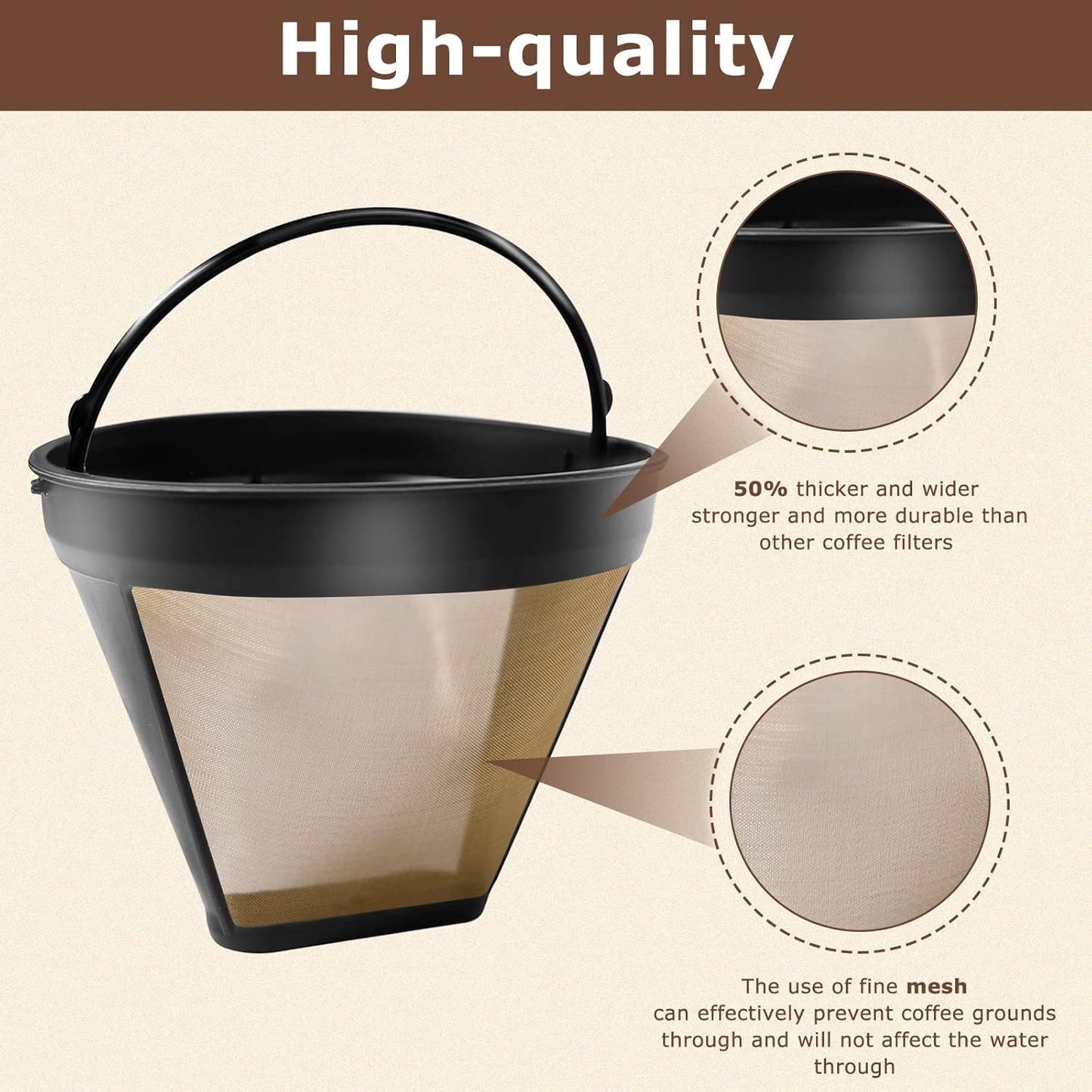 KEEPOW Reusable Coffee Filter Replacement 12-Cup, Compatible with Cuisinart Coffee Makers, Gold Tone Coffee Filter Basket 10-12 Cup