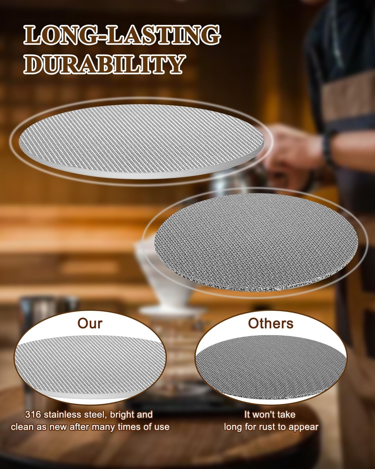 51mm Espresso screen & Food-Grade Silicone Puck Screen Holder, 316 Stainless Steel Puck Screen Kit - 1.7mm Thickness 150μm, 2pack