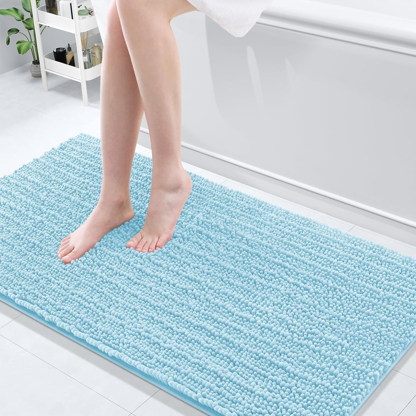 Arotive Luxury Chenille Bathroom Rug Mat, Extra Soft Thick Absorbent Shaggy Bath Rugs, Non-Slip Machine Wash Dry, Plush Bath Mats for Bathroom, Shower and Tub, 60x24, Blue