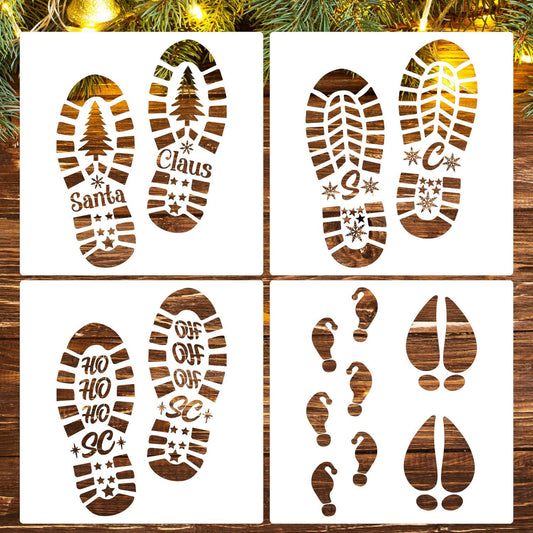 Christmas Stencils 12” Christmas Santa Footprint Stencils Reusable Reindeer Elf Santa Shoe Stencil Holiday Drawing Templates for Floor Porch Wood Sign Decor