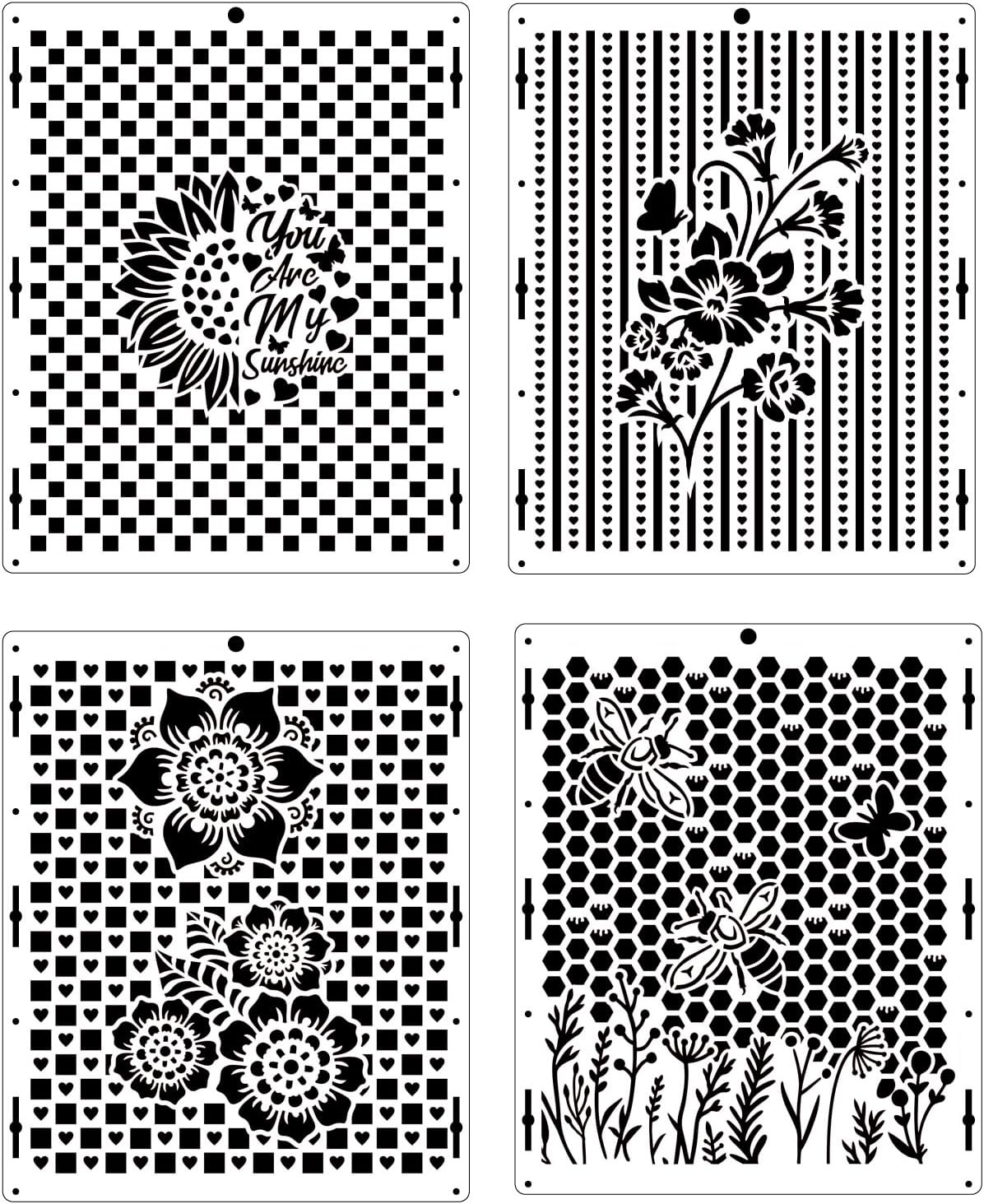 4-Pack Reusable Stencil Set for Crafting, Painting, and DIY Projects ? Durable, Versatile, and Easy-to-Use Stencils for Walls, Fabric, Wood, and More