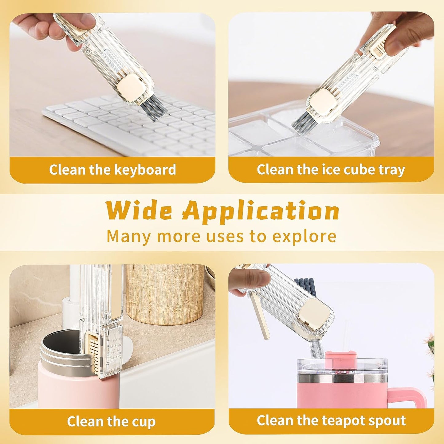 2Pcs 4 in 1 Cup Lid Gap Cleaning Brush Set,Multifunctional Crevice Cleaning Brush for Bottle,Multipurpose Bottle Cleaner with Compact Design Tiny Silicone Cup Holder Cleaner Tool,Kitchen Gadgets