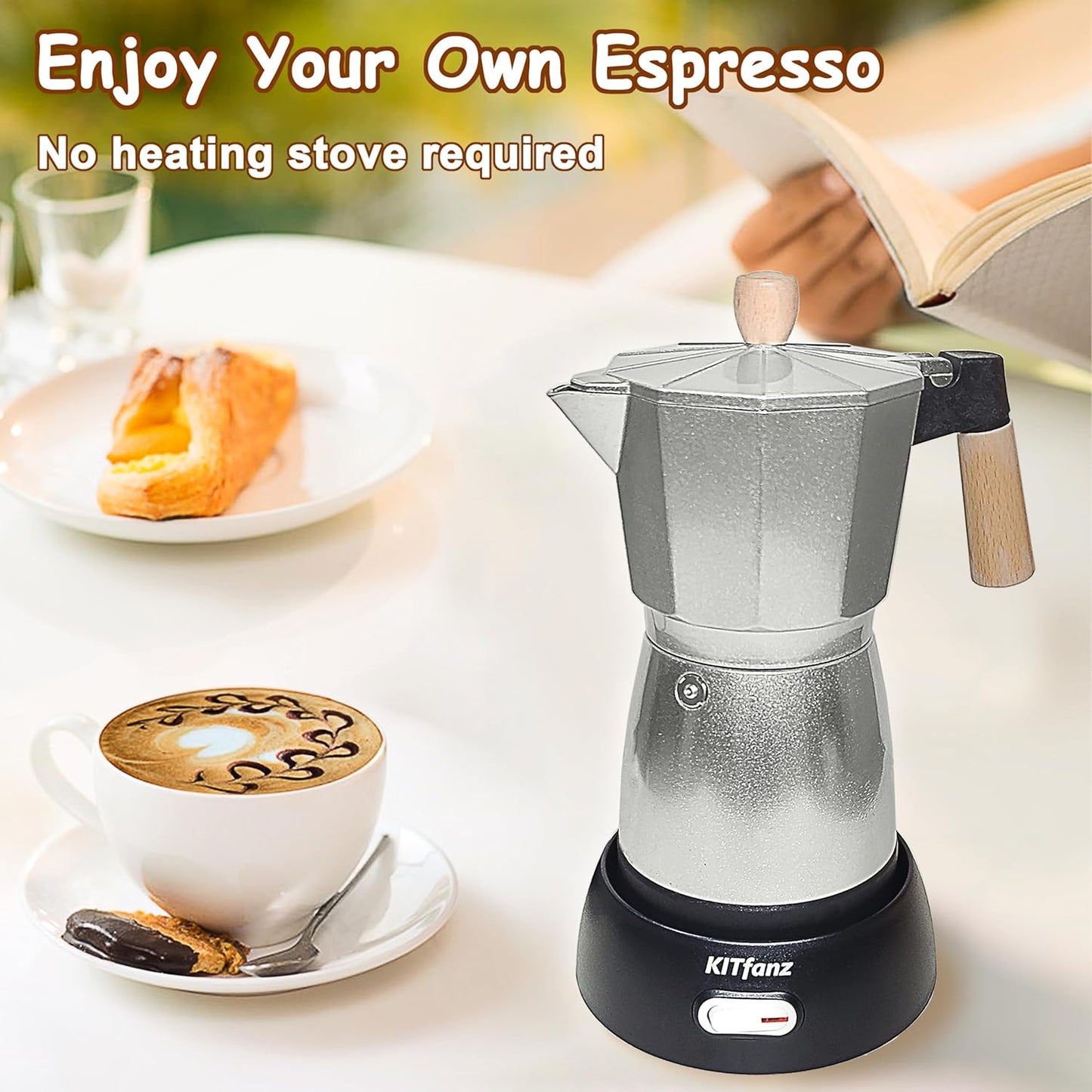 Electric Espresso Coffee Maker, Italian Coffee Pot, Electric Moka Pot, Cuban Coffee Maker, Portable Cafeteras Electricas Espresso Makers with Detachable Base 3 or 6 Cup (Bright Red)