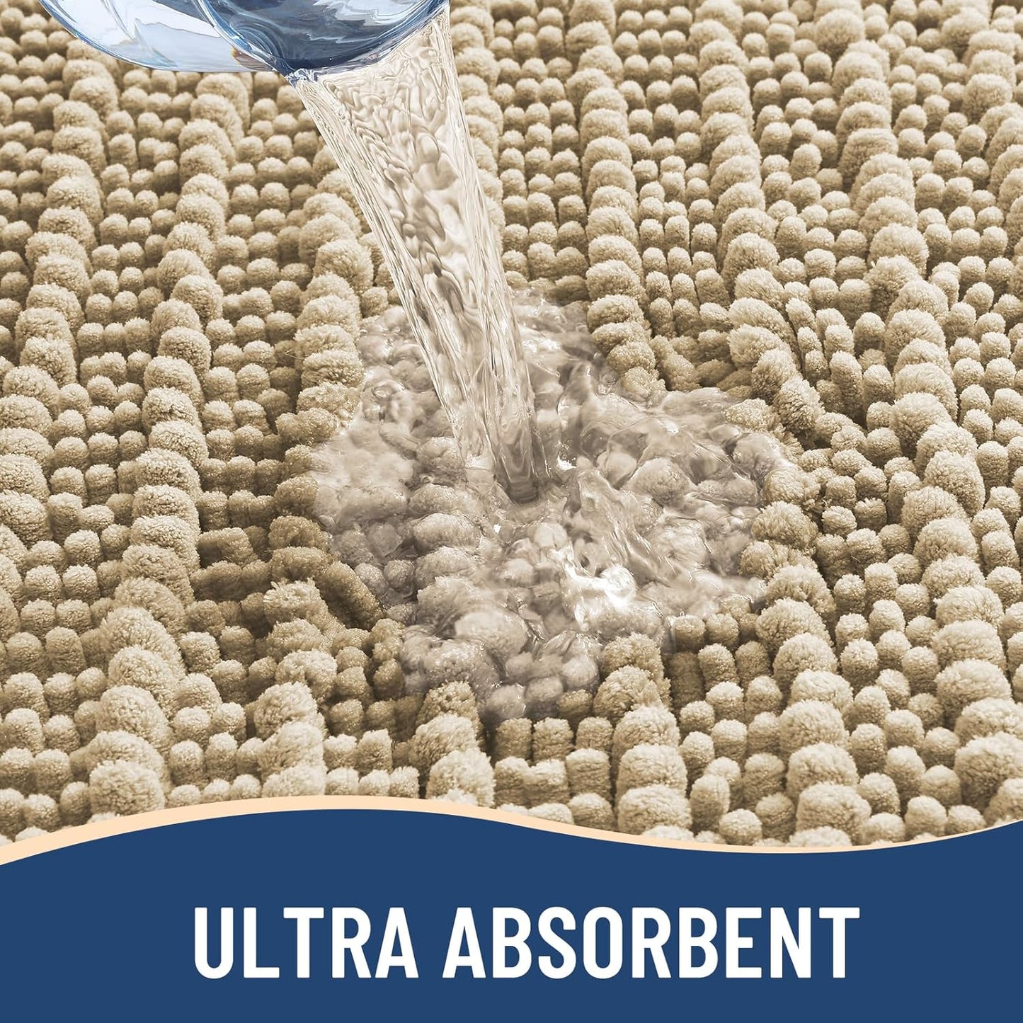 Arotive Luxury Chenille Bathroom Rug Mat, Extra Soft Thick Absorbent Shaggy Bath Rugs, Non-Slip Machine Wash Dry, Plush Bath Mats for Bathroom, Shower and Tub, 30x17, Beige