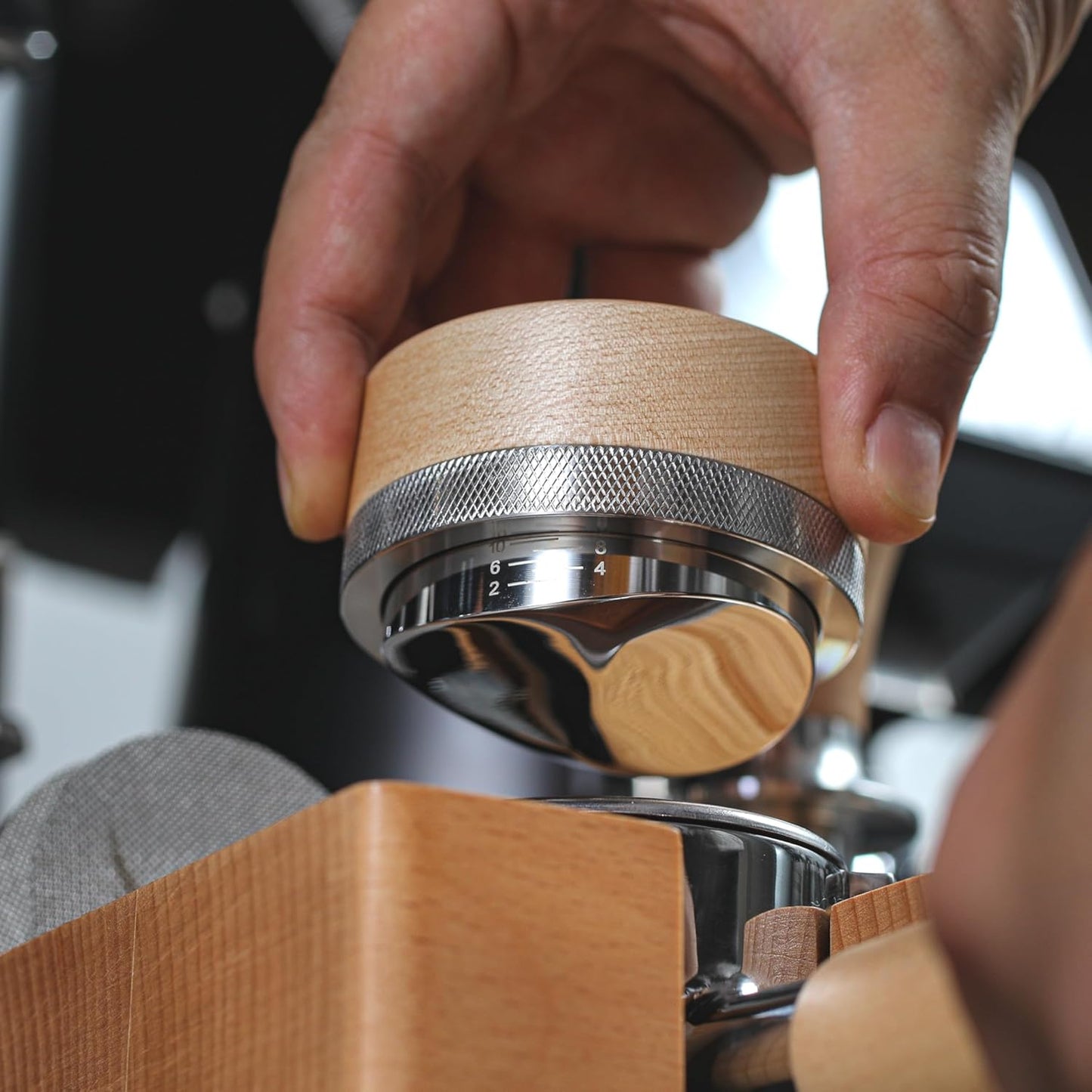 Espresso Distribution Tool 58mm Maple Coffee Distributor Adjustable Depth Stainless Steel Espresso Leveler Premium Espresso Machine Accessories For Coffee Bar