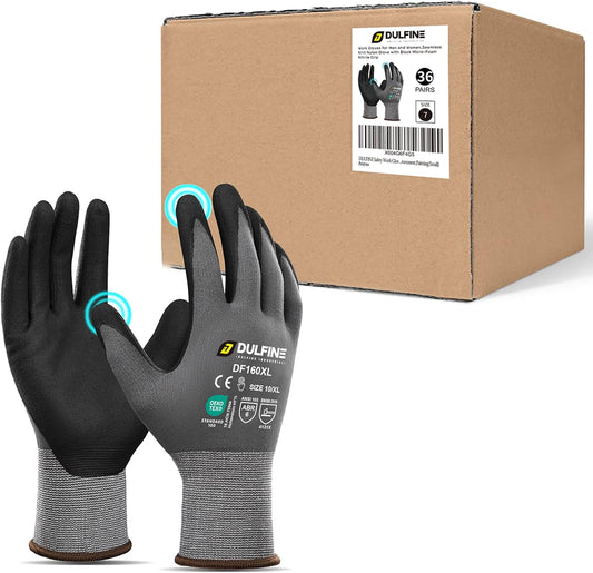 DULFINE Safety Work Gloves MicroFoam Nitrile Coated-36 Pairs Pack,Seamless Knit Nylon Glove with Black Micro-Foam Nitrile Grip,Ideal for General Purpose,Automotive,Home Improvement,Painting(XX-Large)