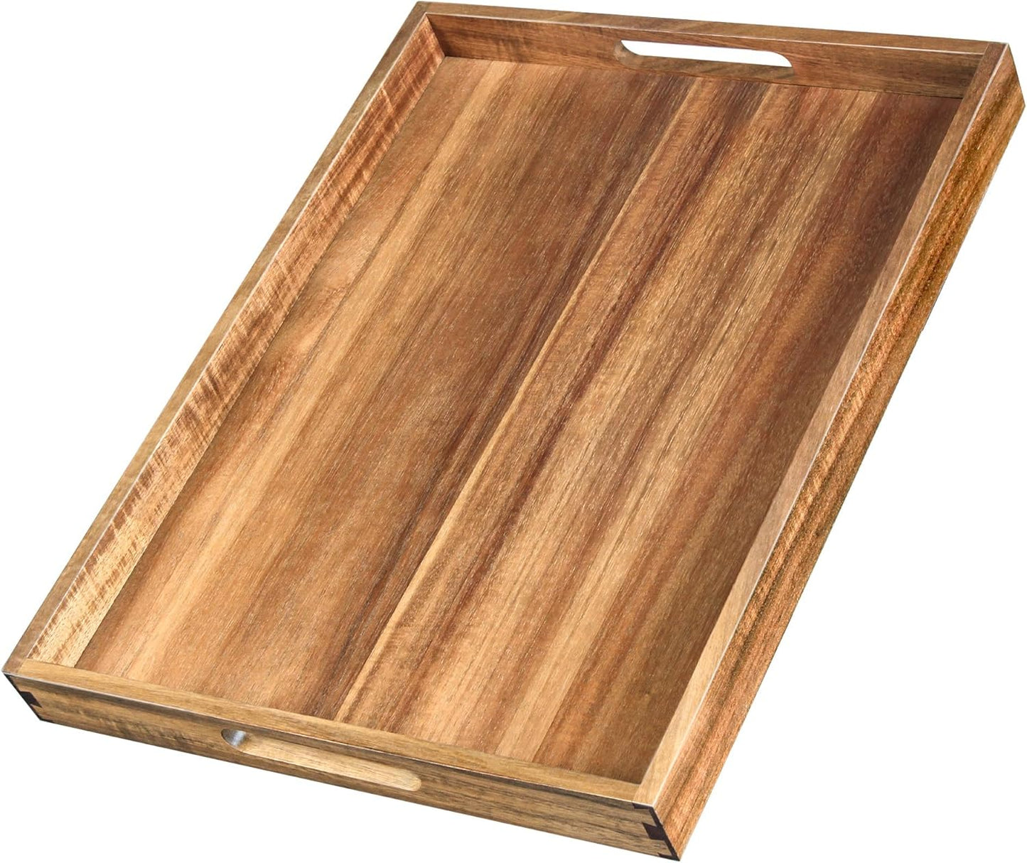 Acacia Wood Serving Tray with Handles£¨17 Inch£© ? Decorative Wooden Tray for Breakfast in Bed, Kitchen, or Serving on Couch, Coffee Table, Ottoman for Living Room, and More