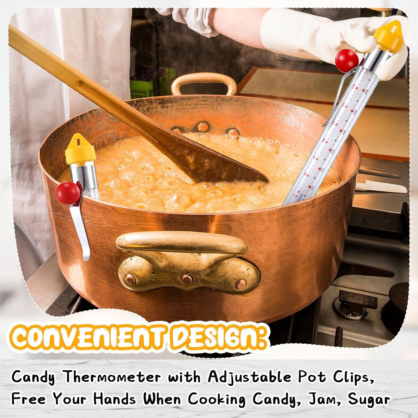 Photect 1 Pcs Candy Thermometer with Pot Clip 8" Deep Fry Oil Thermometer Instant Read Cooking Food Thermometers Sugar Syrup Jam Jelly Oil Candy Temperature Kitchen Accessories for Home Cooking