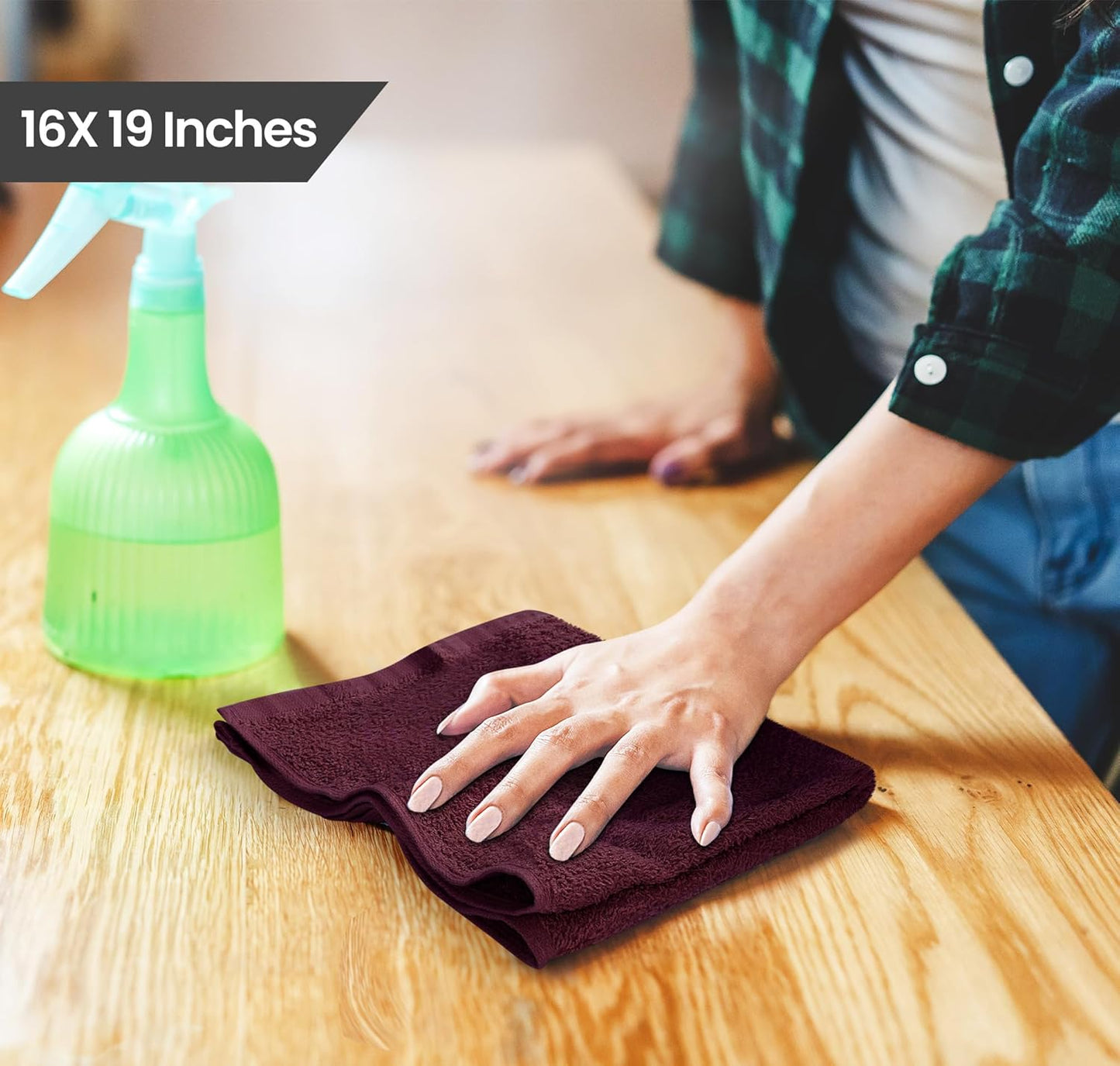 Utopia Towels Kitchen Bar Mops, Pack of 12, 16 by 19 Inches, 100% Cotton Super Absorbent Burgundy Towels, Multi-Purpose Cleaning Towels for Home and Kitchen Bars