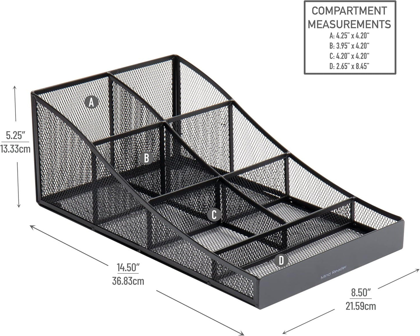 Mind Reader Countertop Organizer, Office Breakroom Supply Caddy, Desktop Organizer, Metal Mesh, Black