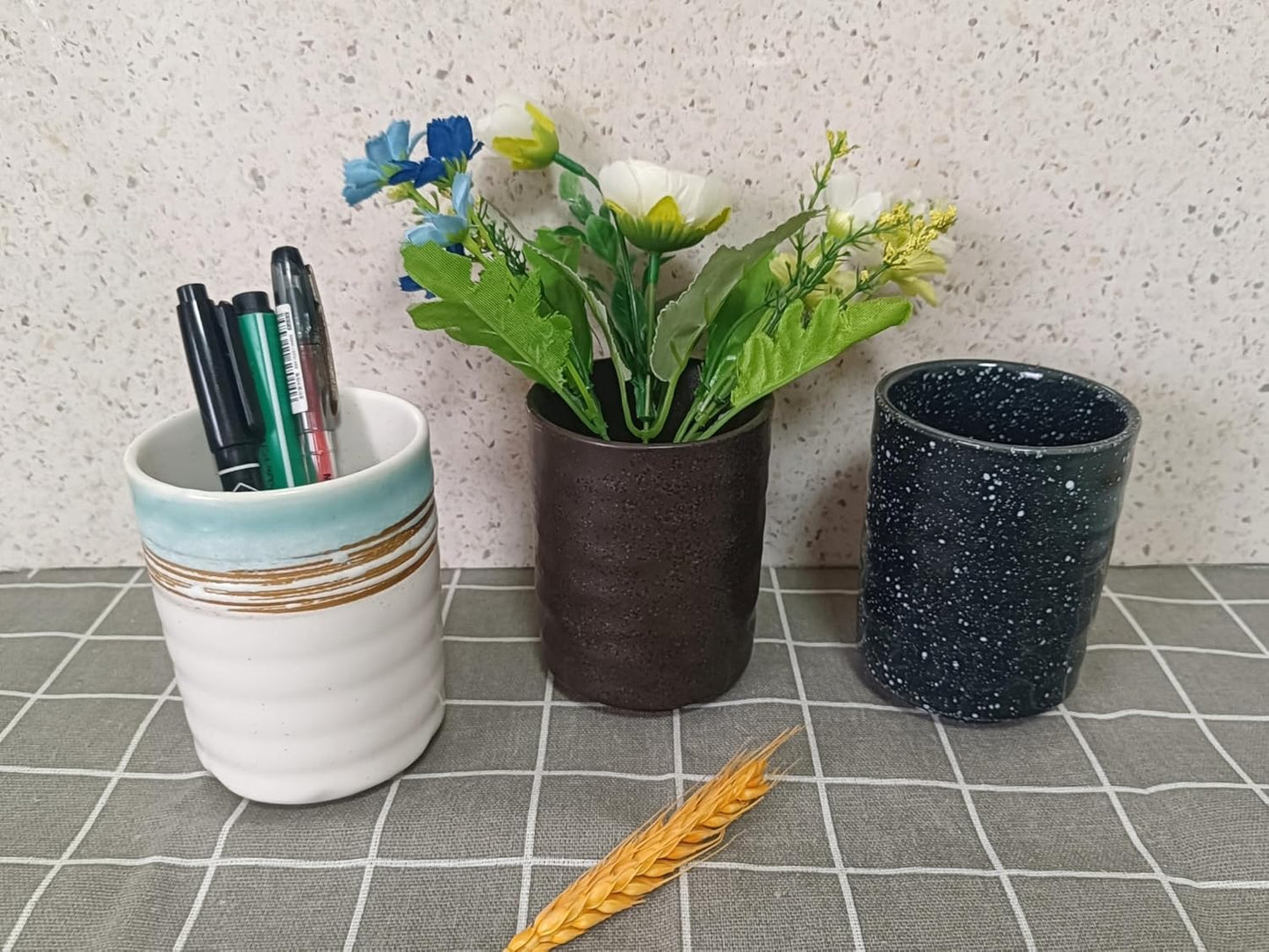 Stoneware Coffee Bar Utensil Holder Tea & Coffee Spoon & Stirrer Holder for Stir Stick Straw Teaspoon Holder Spoon Cup Small Utensil Jar (Coastal beach)