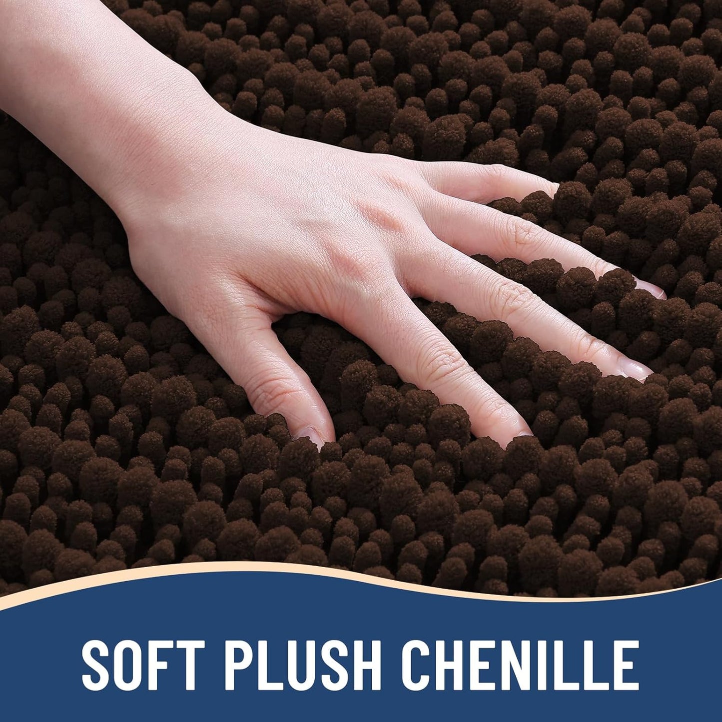 Arotive Luxury Chenille Bathroom Rug Mat, Extra Soft Thick Absorbent Shaggy Bath Rugs, Non-Slip Machine Wash Dry, Plush Bath Mats for Bathroom, Shower and Tub, 54x24, Brown