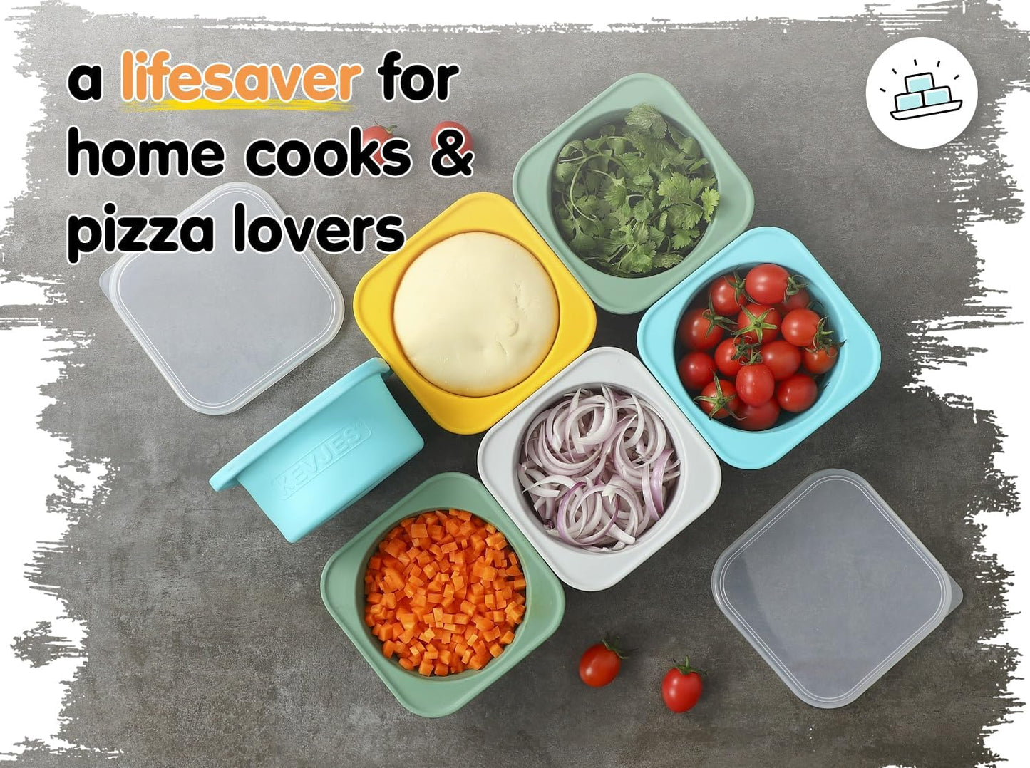 PLUS 1000ml Pizza Dough Proofing Boxes for DIY Artisan Pizza, Food Grade Silicone Stackable Containers with Lids, Sturdy Reinforced Steel. Freezer, Fridge, Dishwasher Safe (4Space Grey Plus)