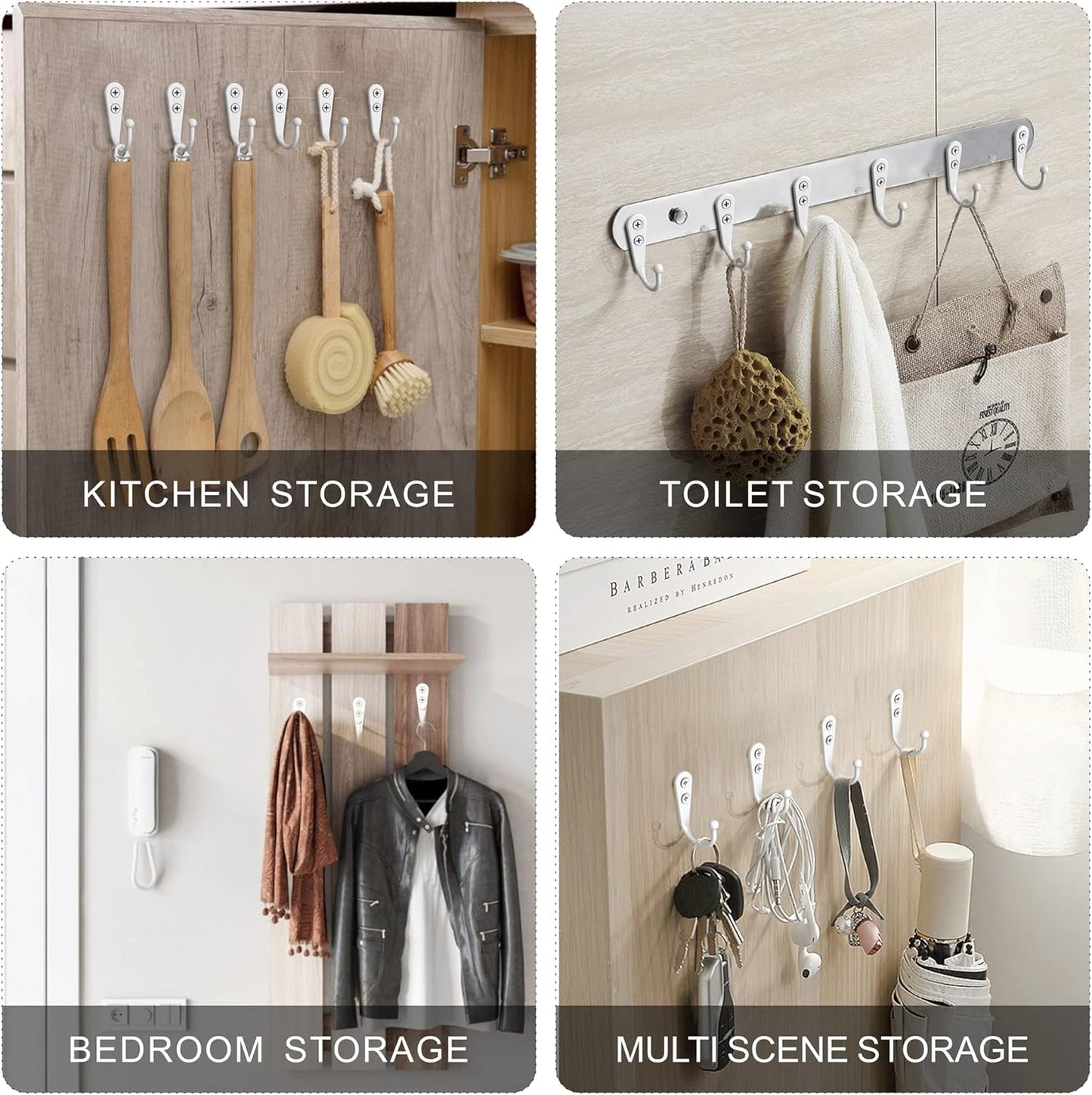 15-Pack Coat Hooks with 30 Screws | Heavy Duty Wall Mounted Hooks for Robe, Backpack, Keys & Entryway Storage | Multi-Use Hanging Hardware (White)