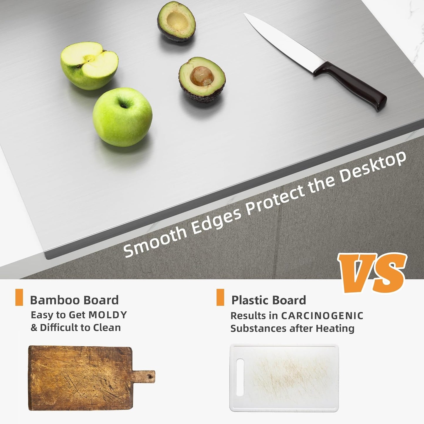 KORVOS 304 Stainless Steel Cutting Board, Large Stainless Steel Cutting Boards for Kitchen, Heavy Duty Chopping Boards with Anti-Slip Mat for Meat Vegetables & Bread, Pastry Board(23.6" x 19.6")