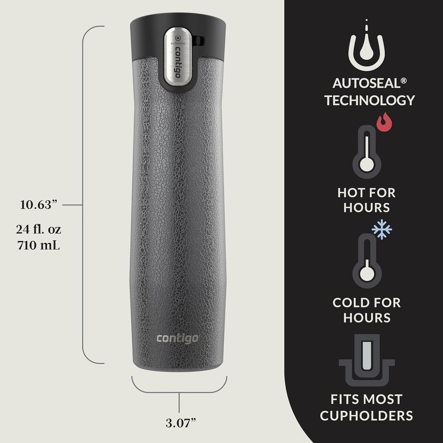 Contigo® AUTOSEAL® West Loop Vacuum-Insulated Stainless Steel Travel Mug with Easy-Clean Lid, 24 oz, Crystal Sake