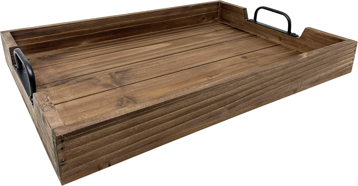 3 Piece Decorative Nested Vintage Wood Serving Tray Set for Coffee Table or Ottoman ? Rustic Wooden Breakfast Trays for Kitchen, Dining Room, or Living Room ? Farmhouse Platter w/Handles ? Brown